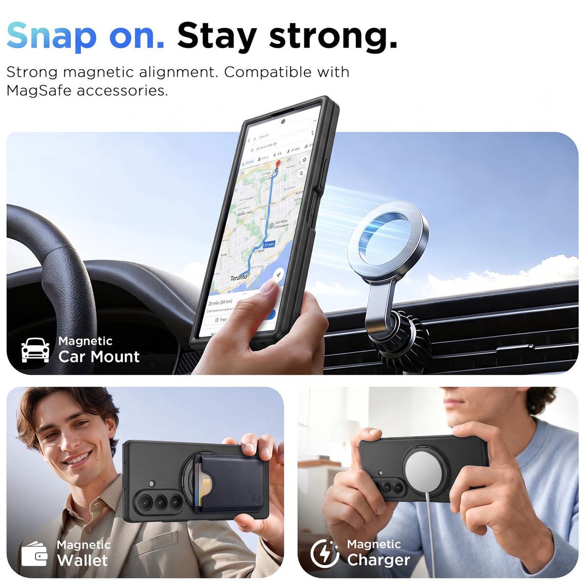 For Samsung Galaxy Z Fold 7 Back Cover Case (360° Rotating Kickstand Ring | Shockproof Camera Protection | Magnetic MagSafe Wireless Charging Support)