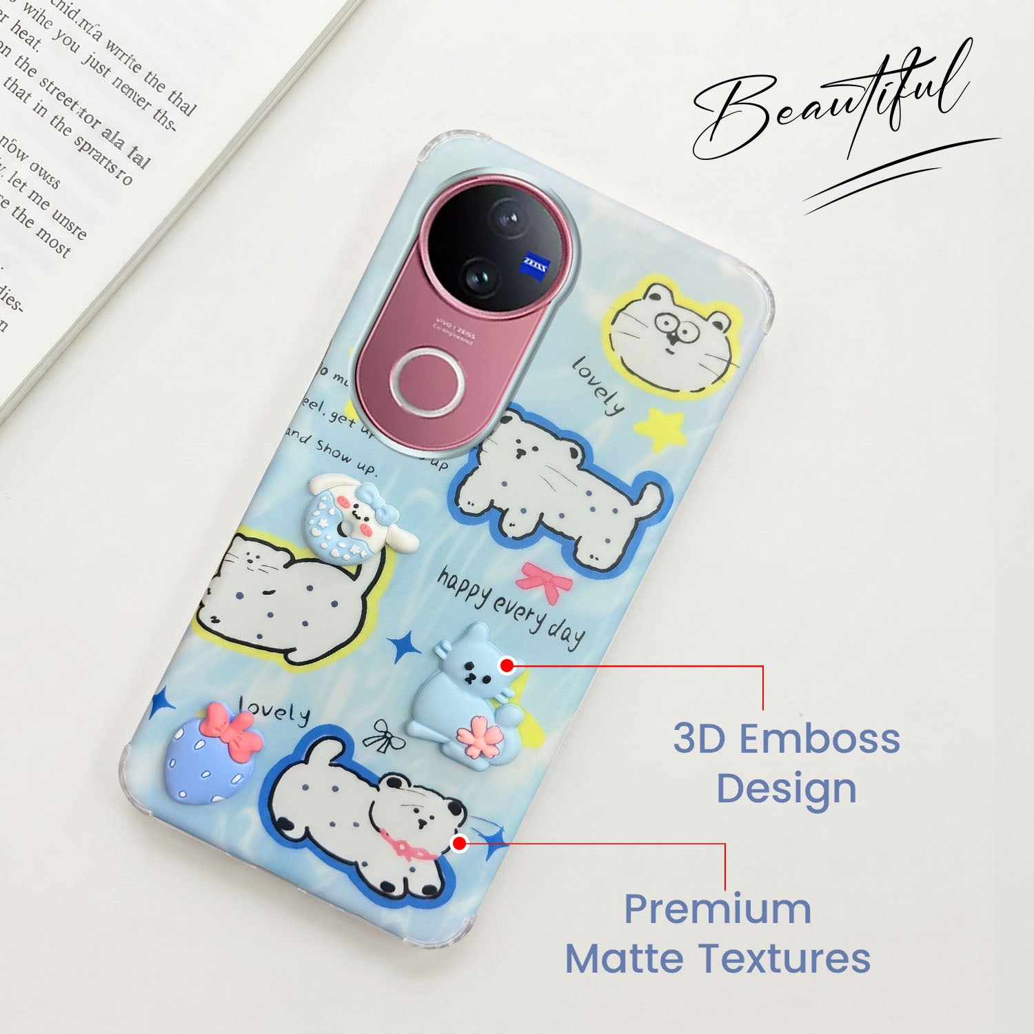 For Vivo V50 | Vivo V50e Back Cover Case (3D Cute Cartoons | Hard Back Side Soft | Matte Premium Finish | HD Printing)