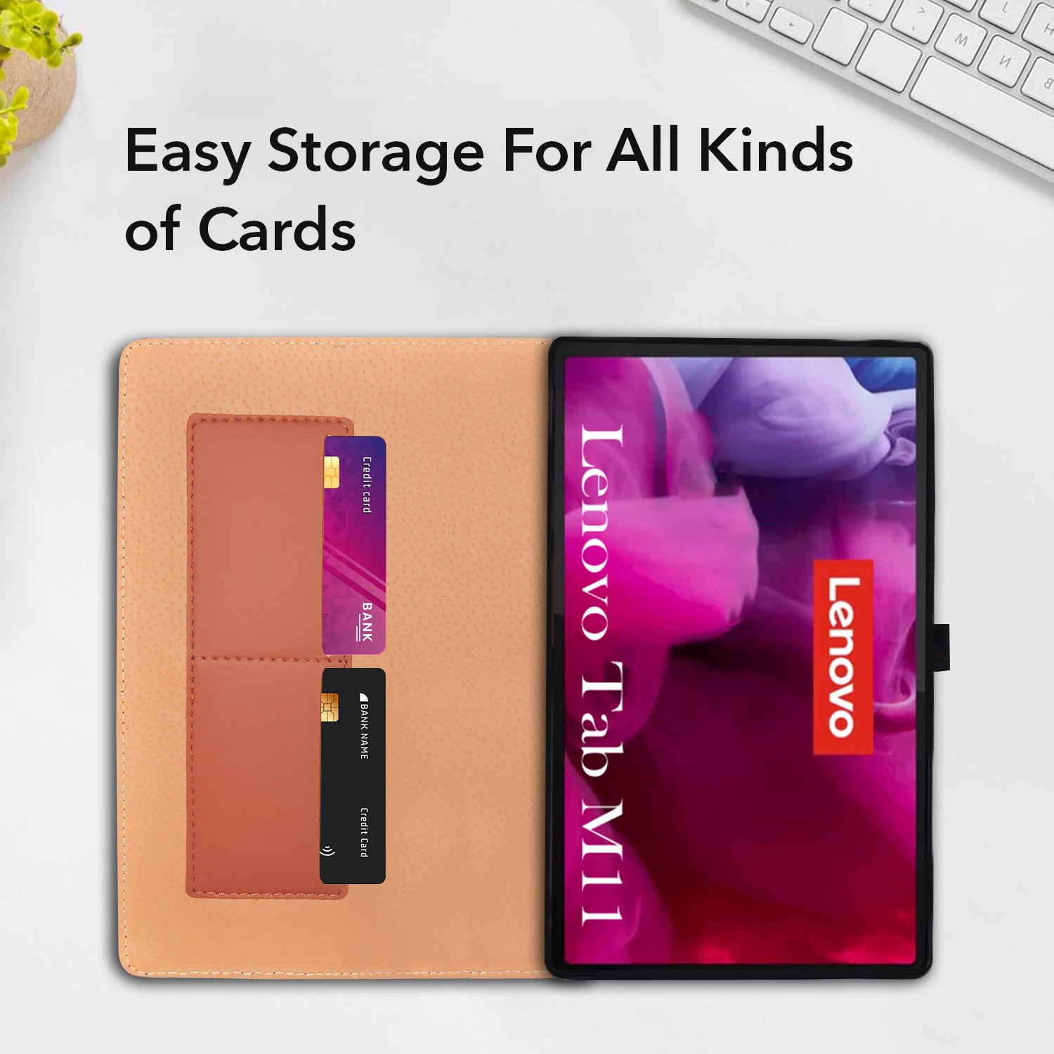 For Lenovo Tab M11 11 Inch TB330FU/TB330KU Flip Cover Folio Cover (PU Leather | Multi-Angle Smart Stand | Card Storage Slots | Silicone Back Pouch)