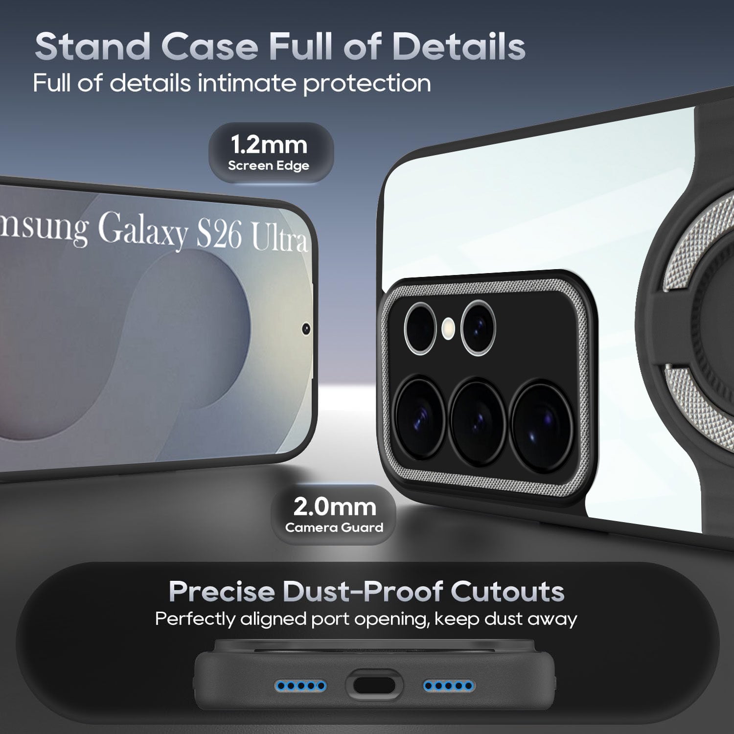 For Samsung Galaxy S26 Ultra Back Cover Case with stand (Built-in Ring Holder Kickstand | Lifetime Anti Yellow | Camera Protection)