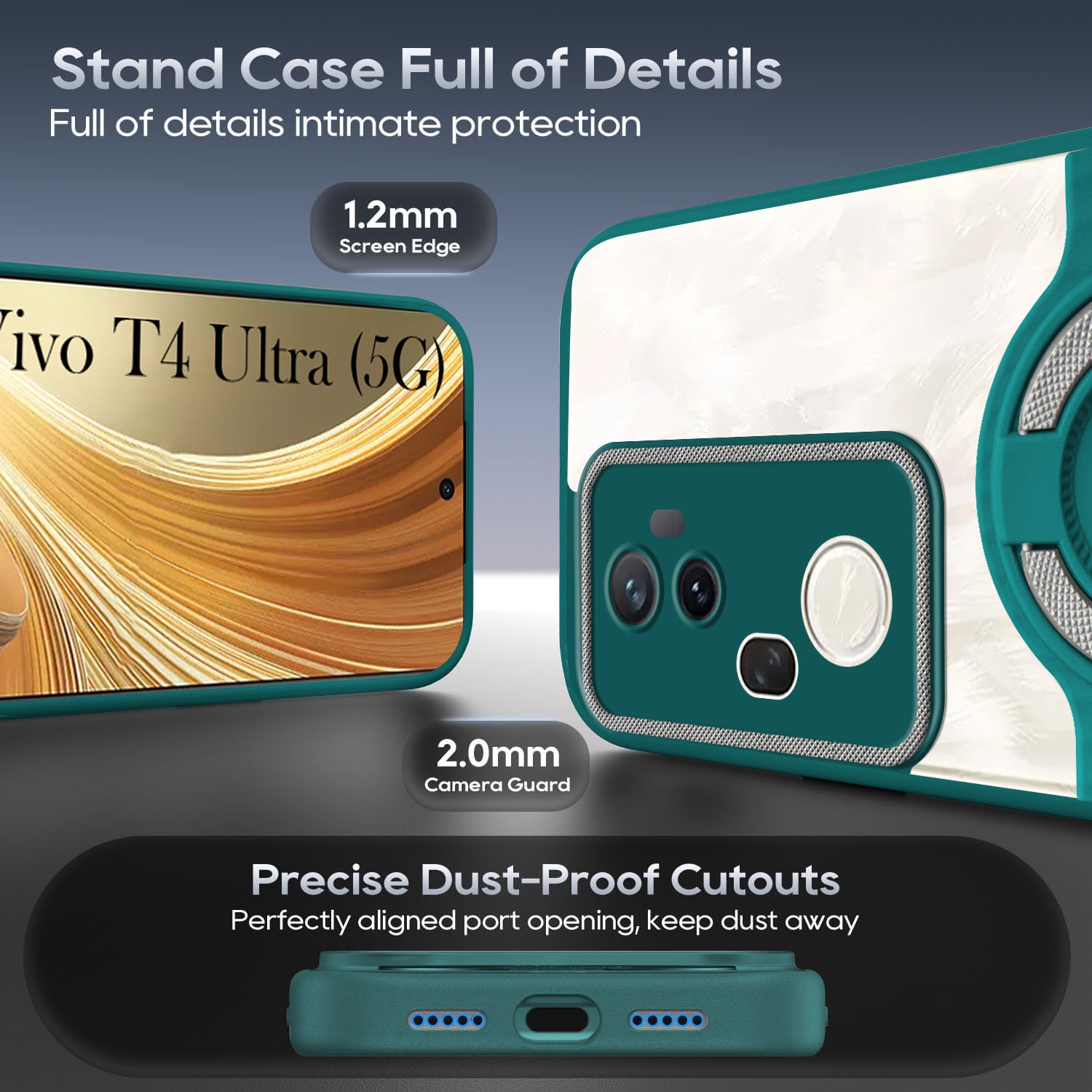 For Vivo T4 Ultra Back Cover Case with stand (Built-in Ring Holder Kickstand | Lifetime Anti Yellow | Camera Protection)