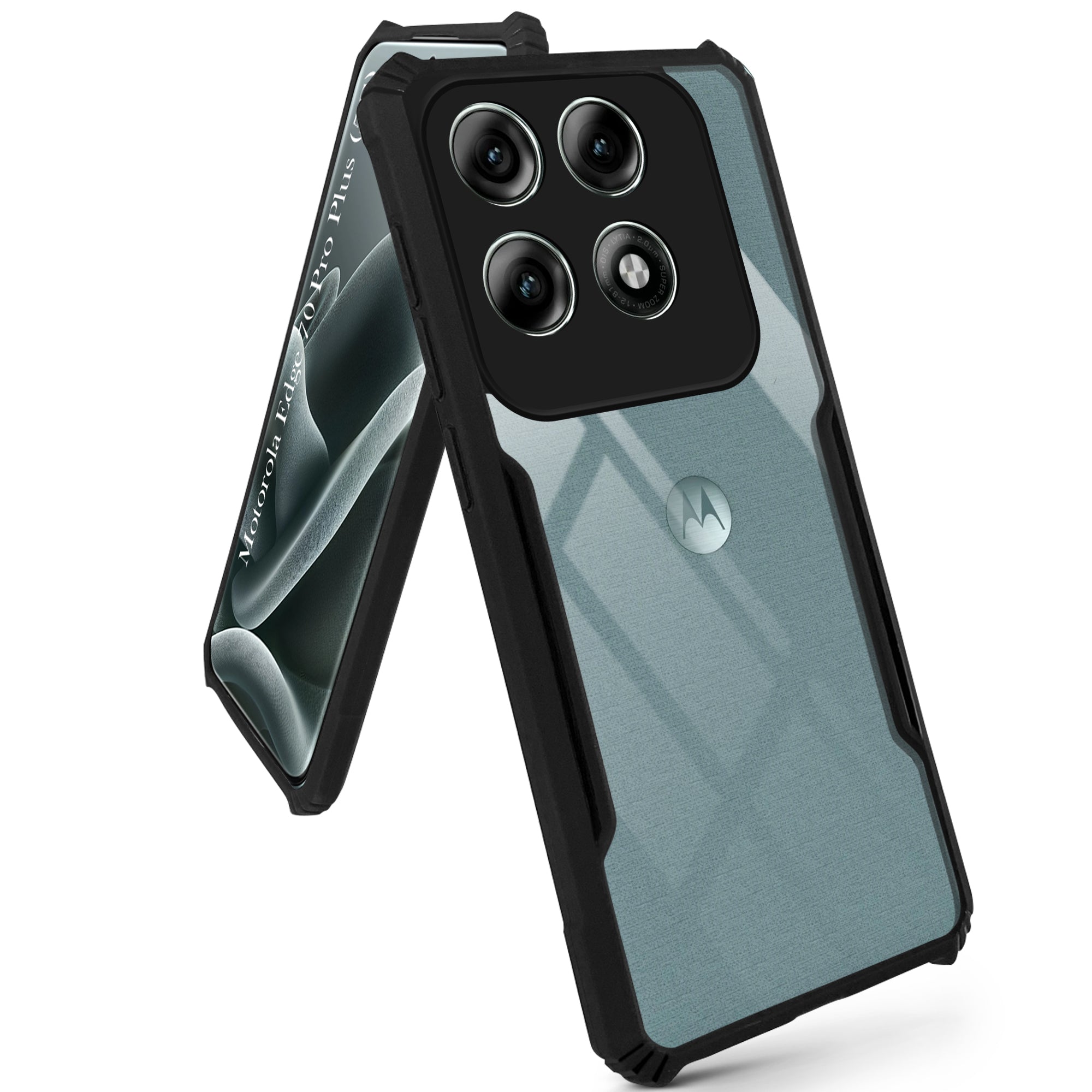 For Motorola Moto Edge 70 Pro Plus 5G Back Cover Case Hybrid (Shockproof with Polycarbonate Clear Panel | Professional Black)