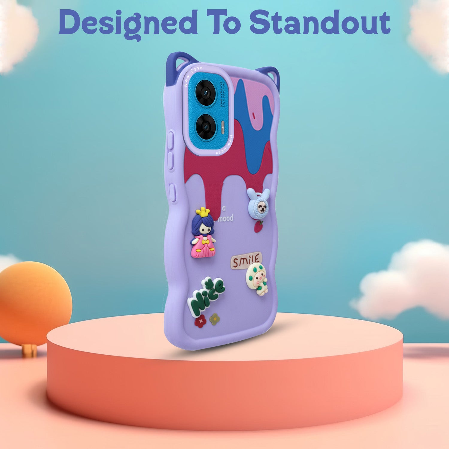 For Motorola Moto G96 Back Case Cover Strap (3D embossed Figures | Strap Holder | 360* Soft Cushion with Camera Bump)
