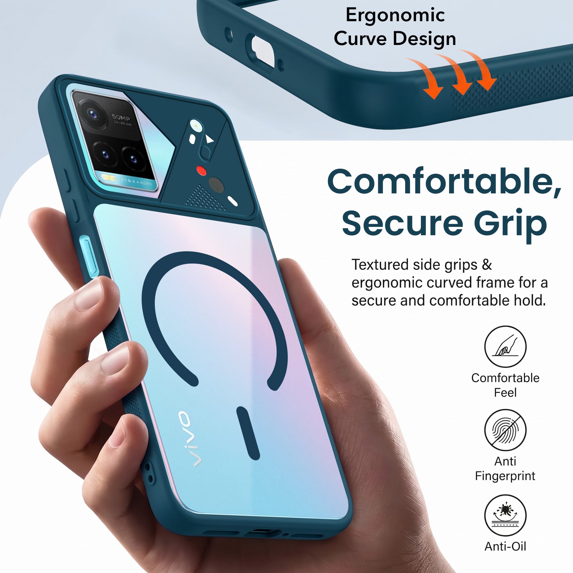For Vivo Y33T | Vivo Y21T | Vivo Y21s Back Cover Case Lifetime Anti-Yellow Clear (Camera Protection | Side Grip | Wireless MagSafe Compatible)