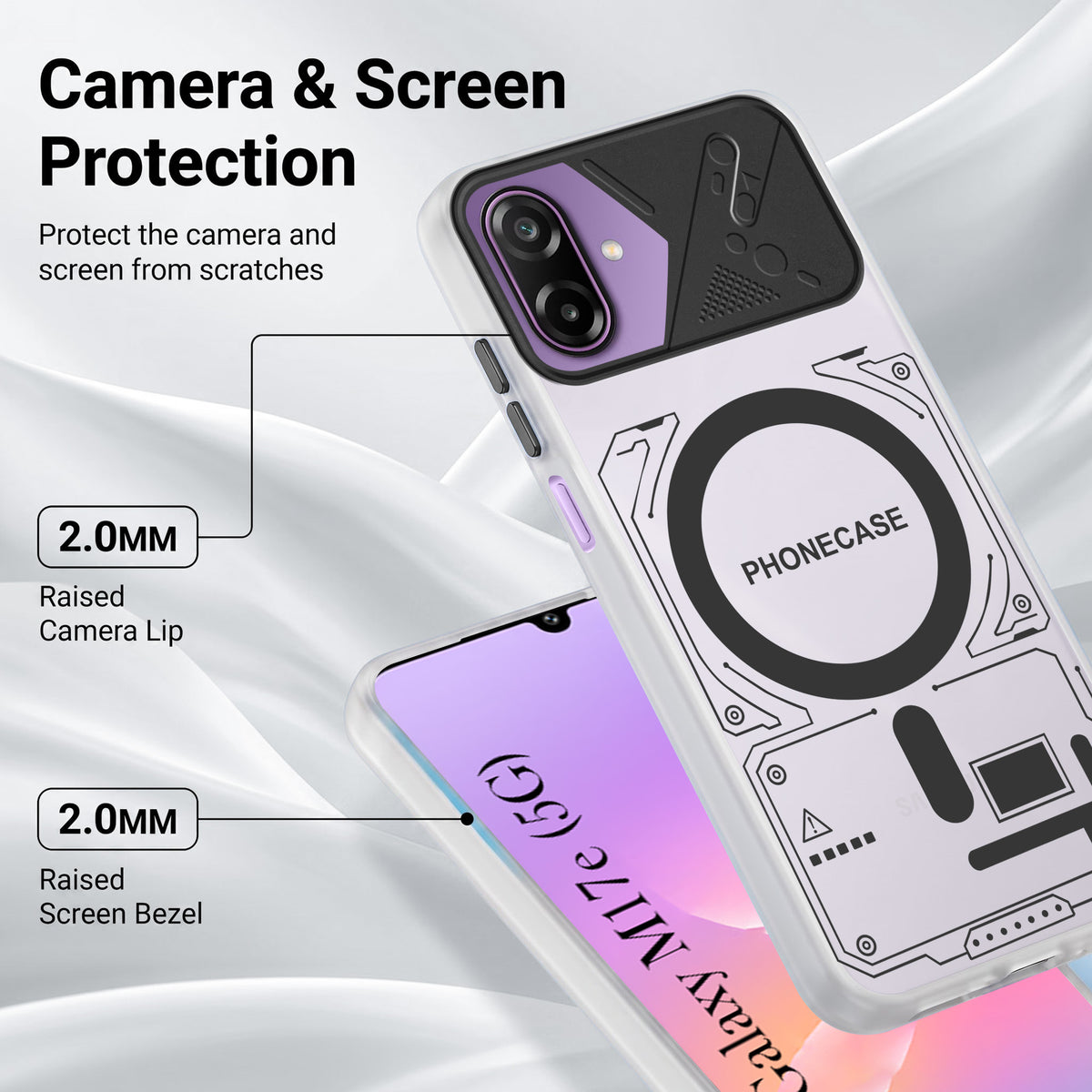 For Samsung Galaxy M17e Metallic Back Cover Case (Metallic Camera Protection & Buttons | Translucent Milky Shade | Hard Polycarbonate)