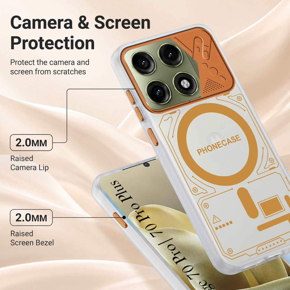 For Motorola Edge 70 Pro | Edge 70 Pro Plus Metallic Back Cover Case (Metallic Camera Protection & Buttons | Translucent Milky Shade | Hard Polycarbonate)