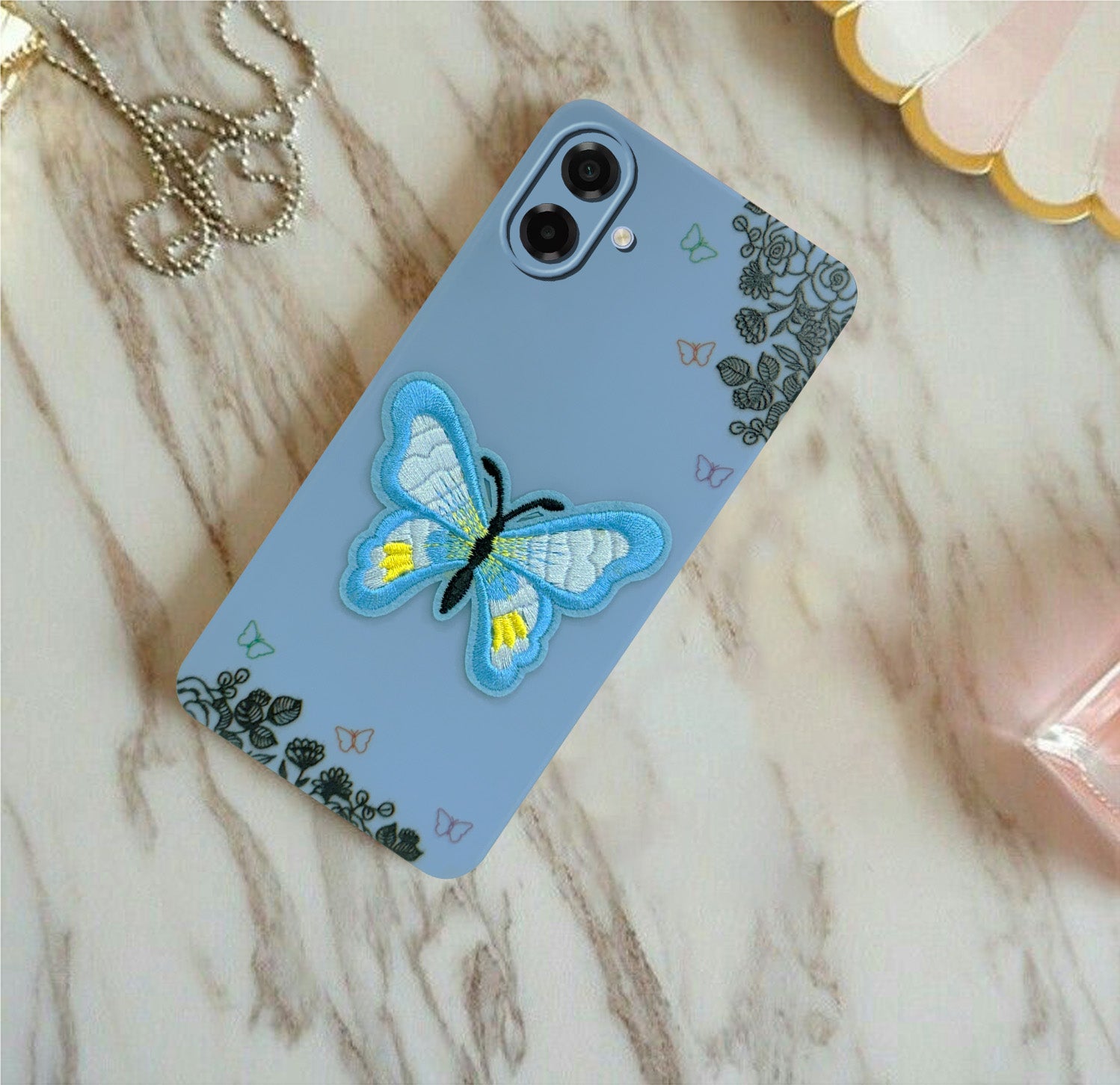 For Samsung Galaxy A07 5G | F70e 5G Back Cover Case (Soft Butterfly Embroidery | Women Teen Girls | Camera Protection| Matte Silicone)