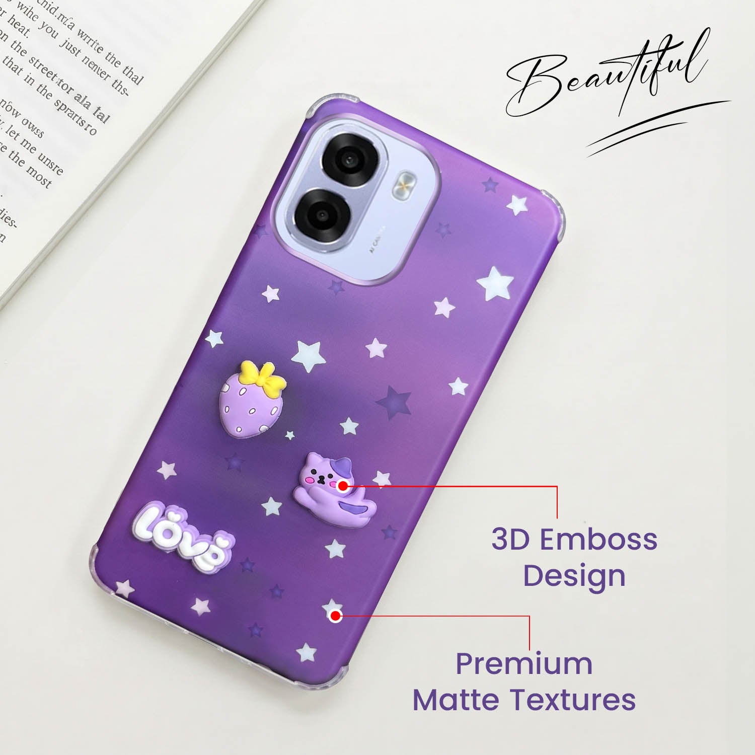 For Oppo K14x 5G Back Cover Case (3D Cute Cartoons | Hard Back Side Soft | Matte Premium Finish | HD Printing)