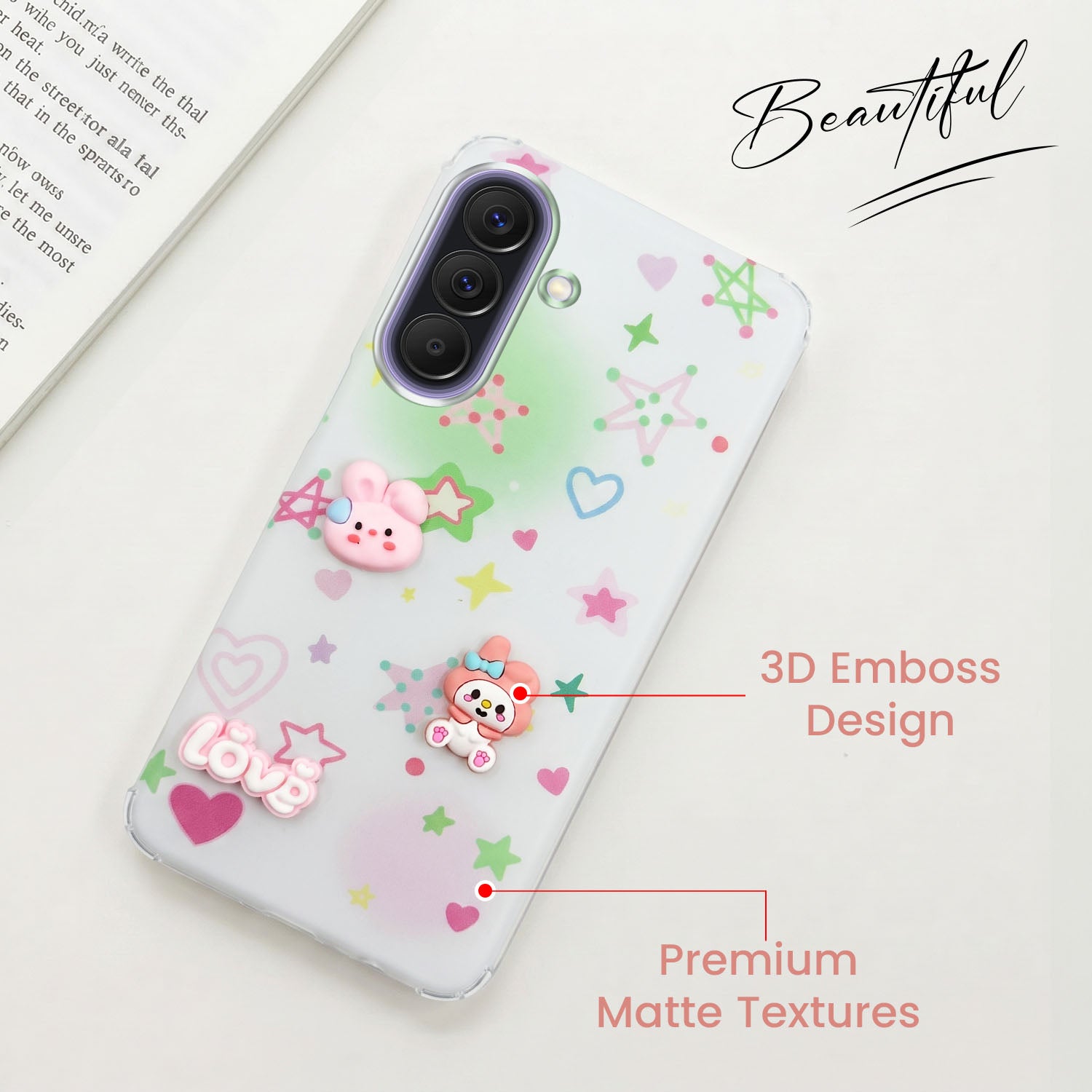 For Samsung Galaxy A57 5G Back Cover Case (3D Cute Cartoons | Hard Back Side Soft | Matte Premium Finish | HD Printing)