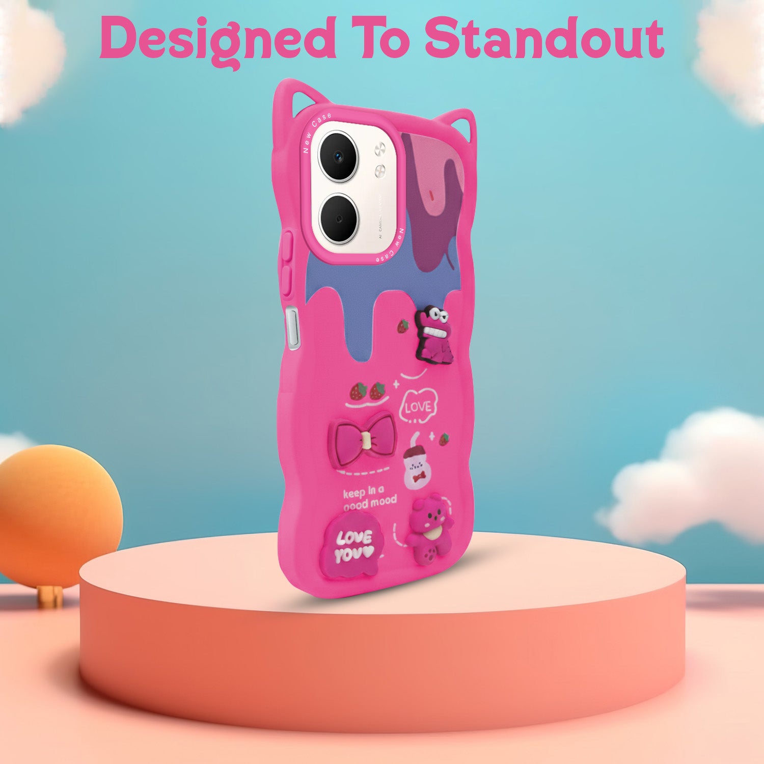 For Oppo A5X Back Case Cover Strap (3D embossed Figures | Strap Holder | 360* Soft Cushion with Camera Bump)