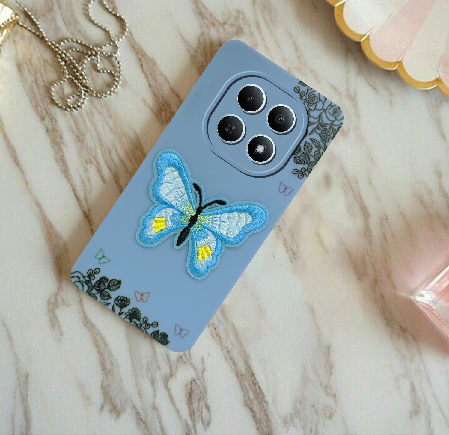 For Redmi note 15 | Redmi note 15 SE (5G) Back Cover Case (Soft Butterfly Embroidery | Women Teen Girls | Camera Protection| Matte Silicone)