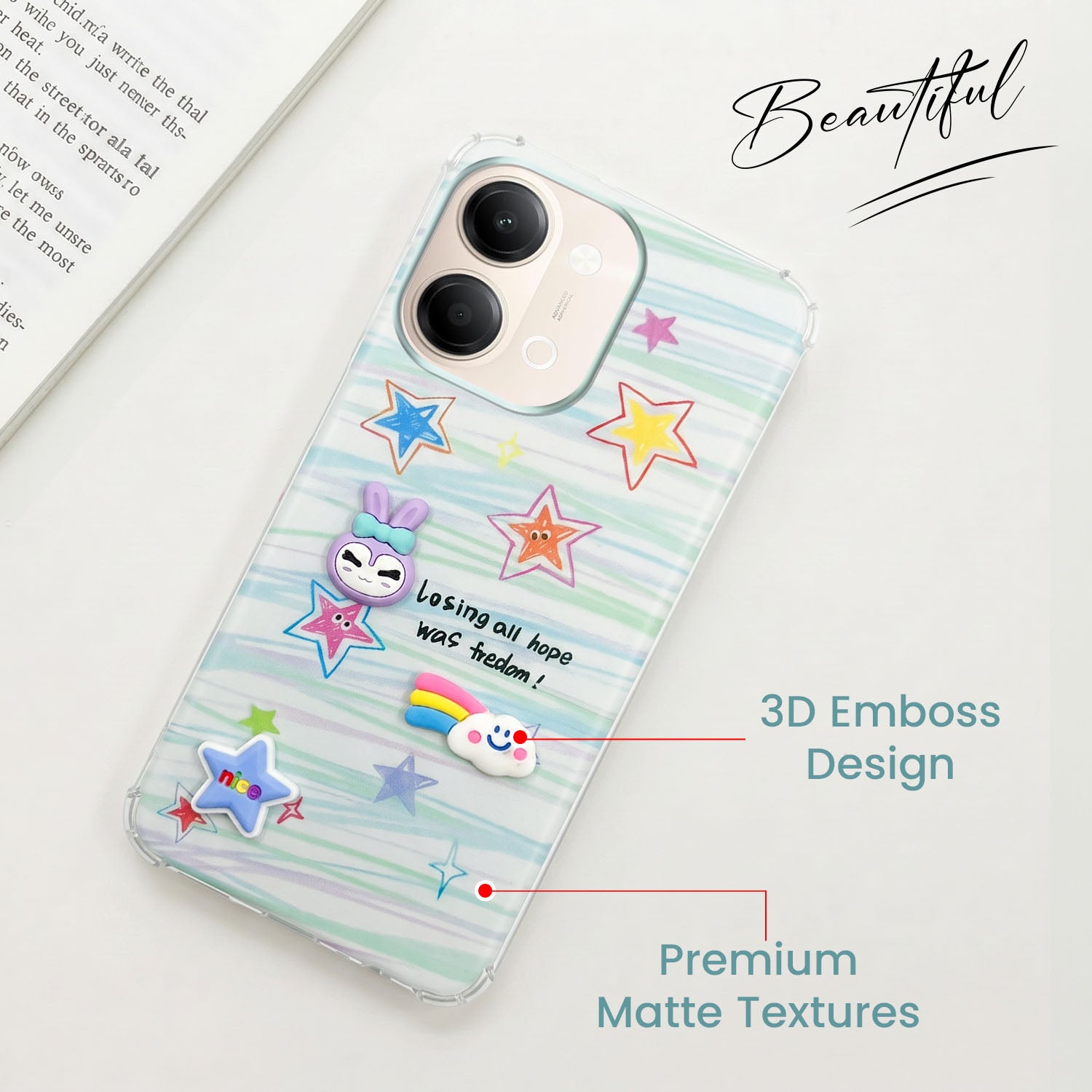 For Vivo Y05 4G Back Cover Case (3D Cute Cartoons | Hard Back Side Soft | Matte Premium Finish | HD Printing)