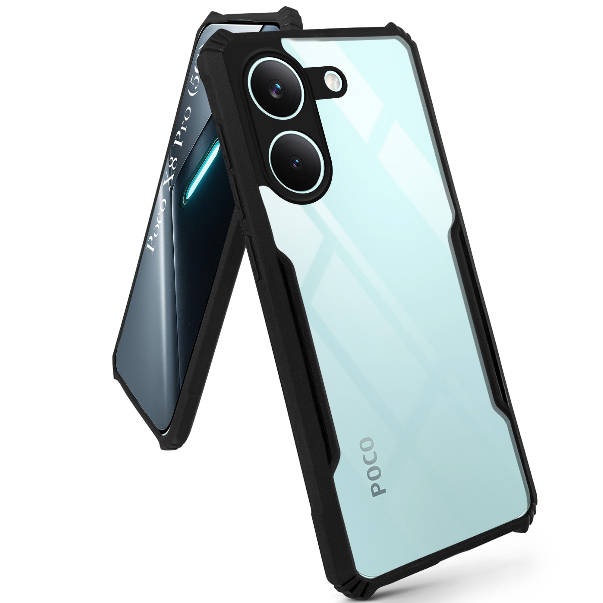 For Poco X8 Pro Back Cover Case Hybrid (Shockproof with Polycarbonate Clear Panel | Professional Black)