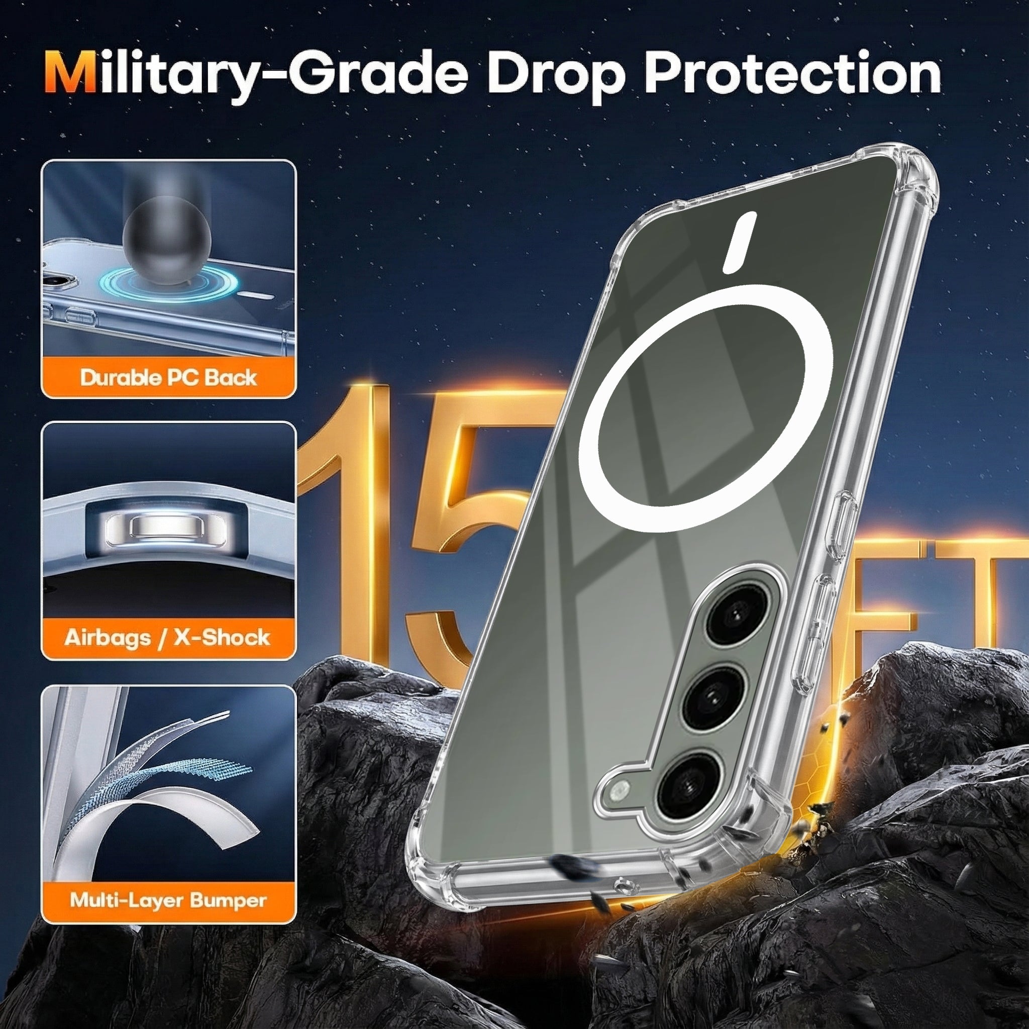For Samsung Galaxy S23 5G Back Cover Shockproof Crystal-Clear (Magsafe Wireless Support | Drop & Camera Protection | Hard Polycarbonate)
