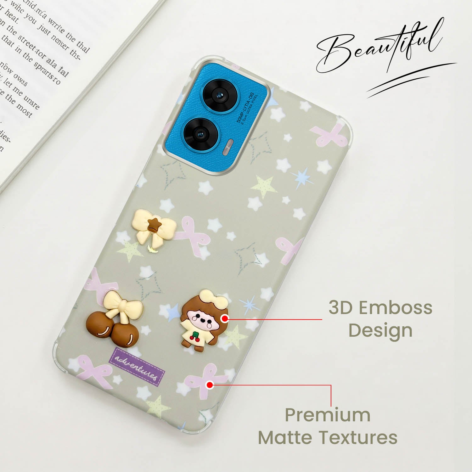 For Motorola Moto G96 Back Cover Case (3D Cute Cartoons | Hard Back Side Soft | Matte Premium Finish | HD Printing)