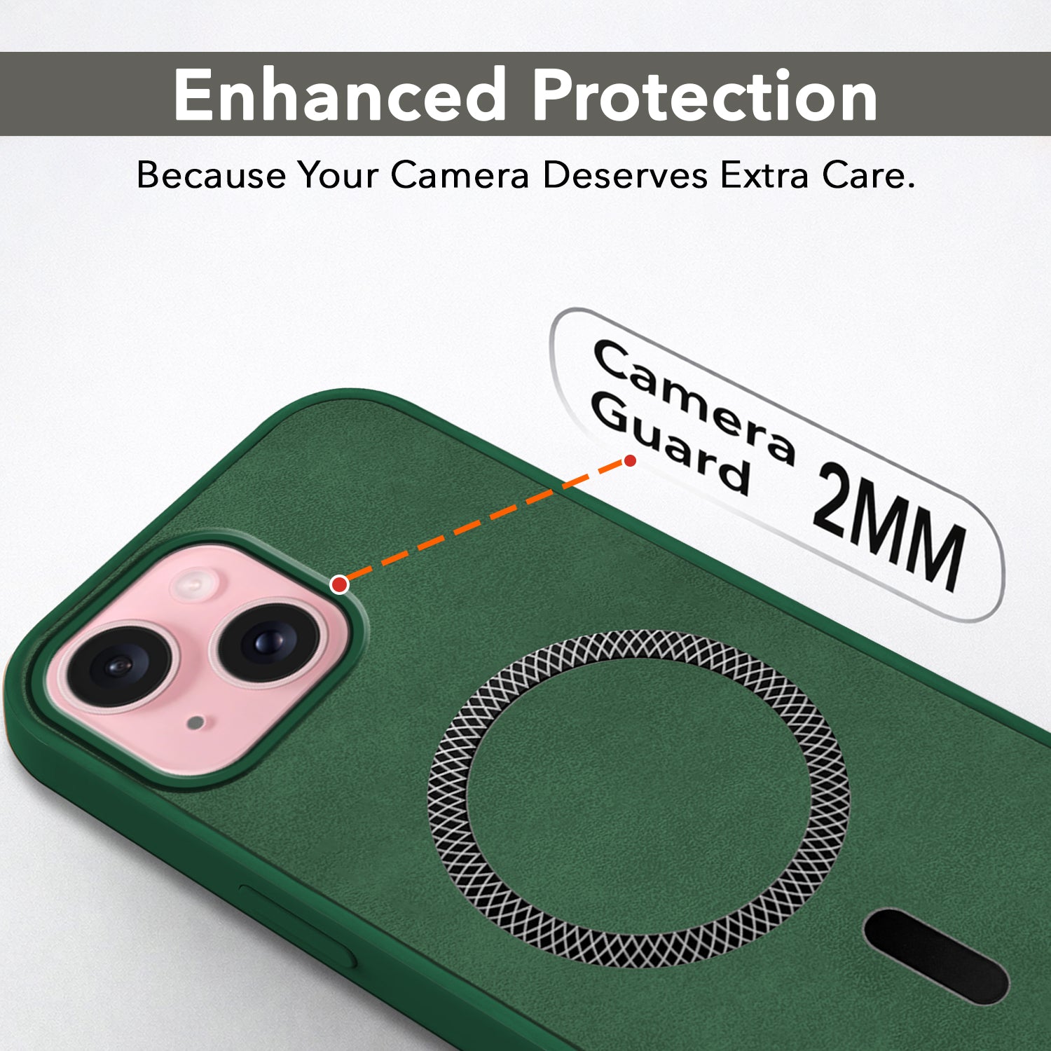 For Apple iPhone 15 Plus Back Cover Case (Sleek Leather Finish | MagSafe Compatible Wireless Charging | Camera Bump Protection)