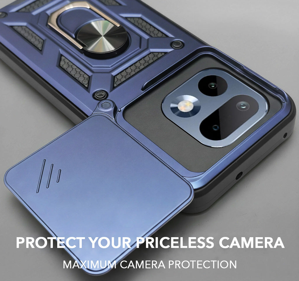 For Realme 16 Pro Back Cover Case Hybrid Armor (Sliding Shutter Camera Protection | Polycarbonate |Ring Holder Kickstand)