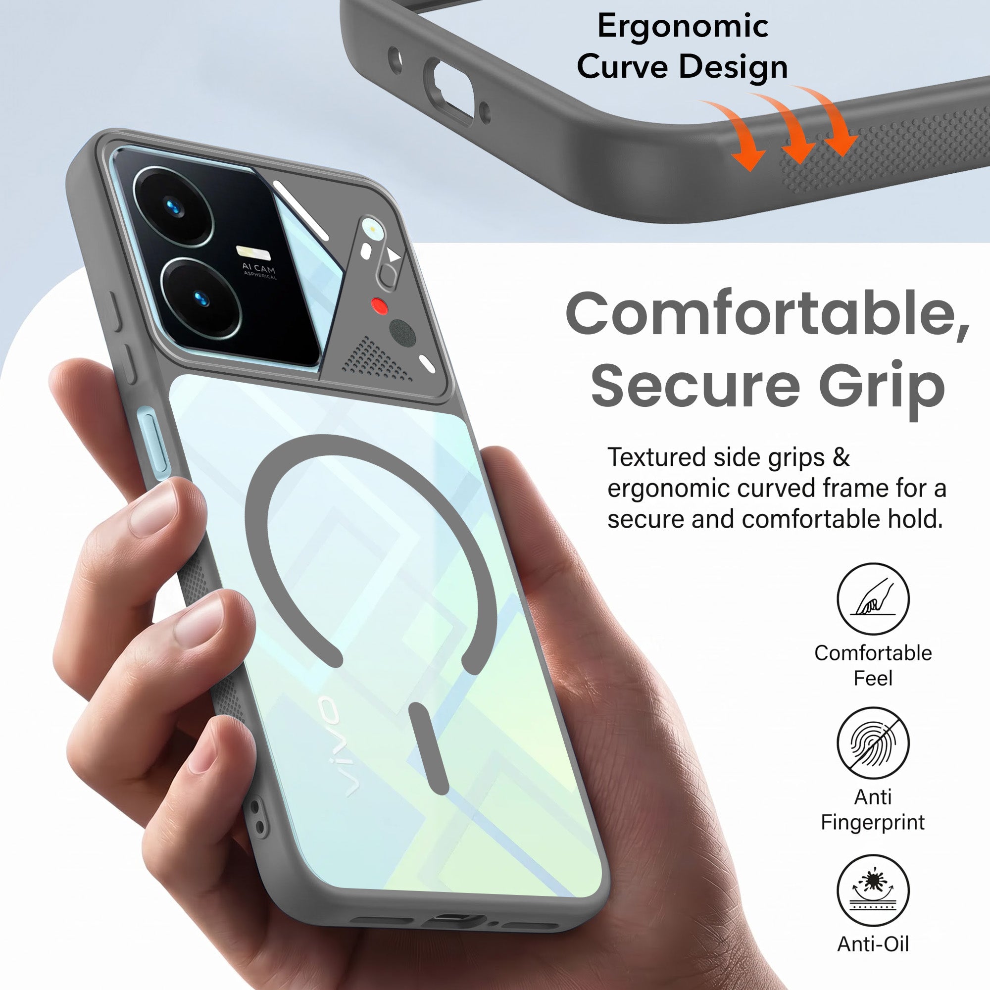 For Vivo Y22 | Vivo Y22s Back Cover Case Lifetime Anti-Yellow Clear (Camera Protection | Side Grip | Wireless MagSafe Compatible)