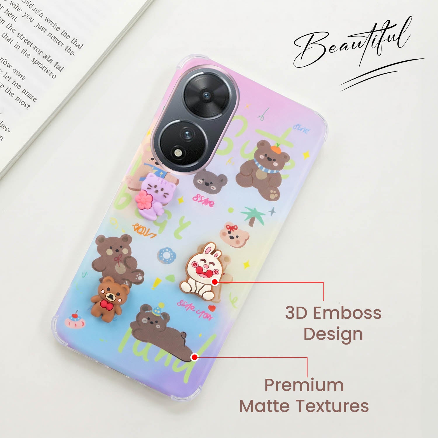 For Vivo T2 Back Cover Case (3D Cute Cartoons | Hard Back Side Soft | Matte Premium Finish | HD Printing)