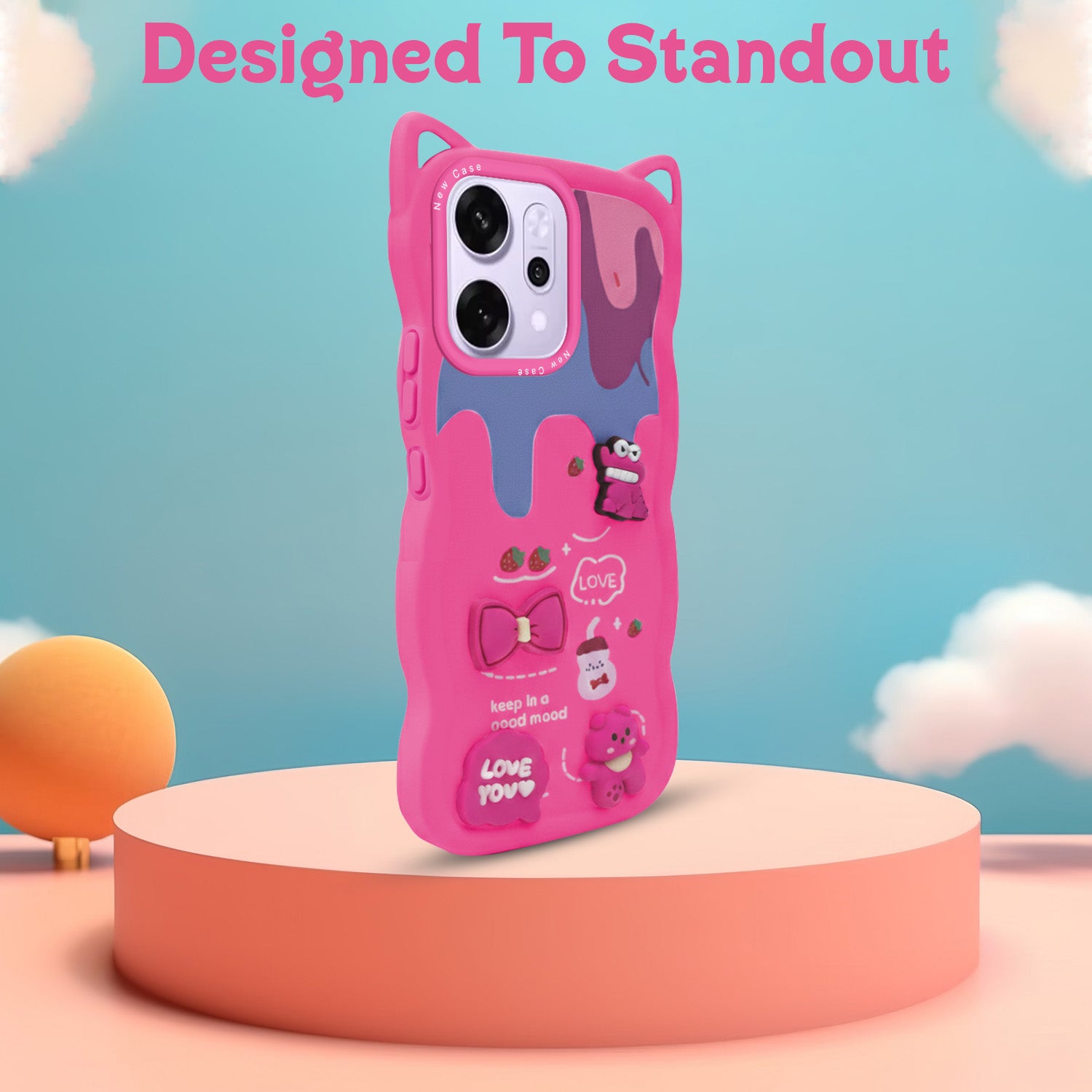 For Oppo Reno14 Pro 5G | Oppo Reno 14 Pro 5G Back Case Cover Strap (3D embossed Figures | Strap Holder | 360* Soft Cushion with Camera Bump)