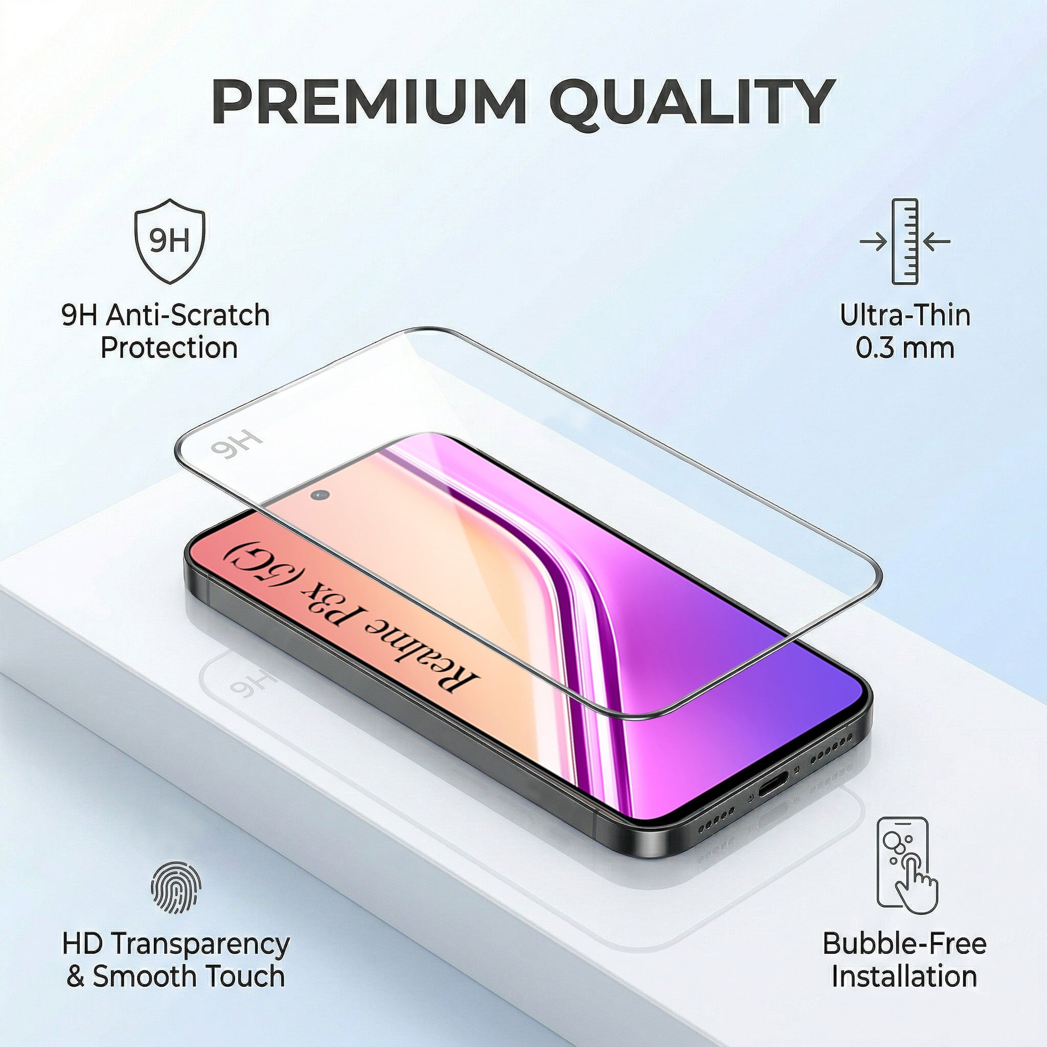 For Realme P3x Combo with Back Cover and 9H Tempered Glass (Lifetime Anti-Yellow | Crystal Clear Shockproof | Oleophobic Coating Screen Glass)