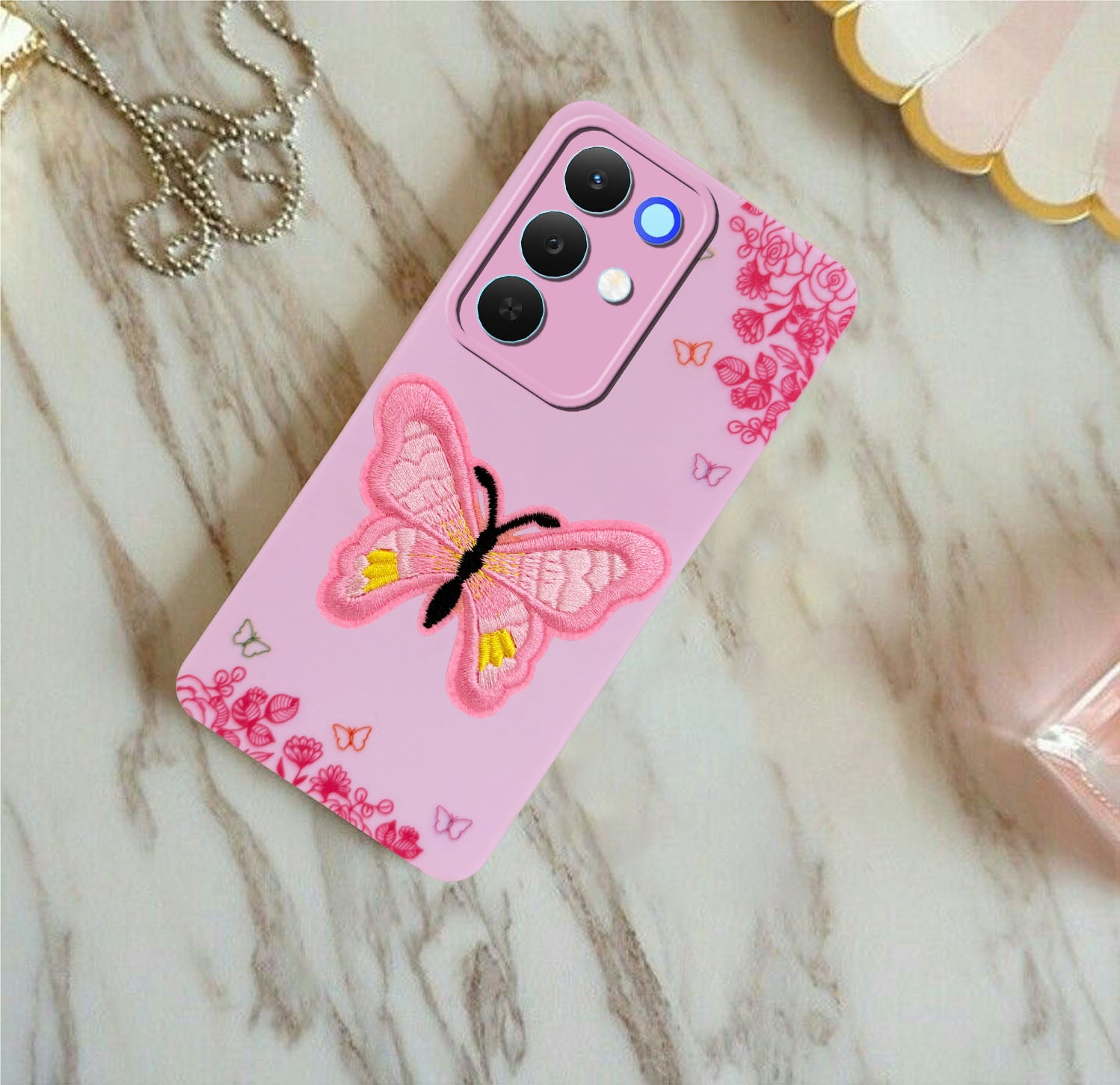 For Realme 15X Back Cover Case (Soft Butterfly Embroidery | Women Teen Girls | Camera Protection| Matte Silicone)