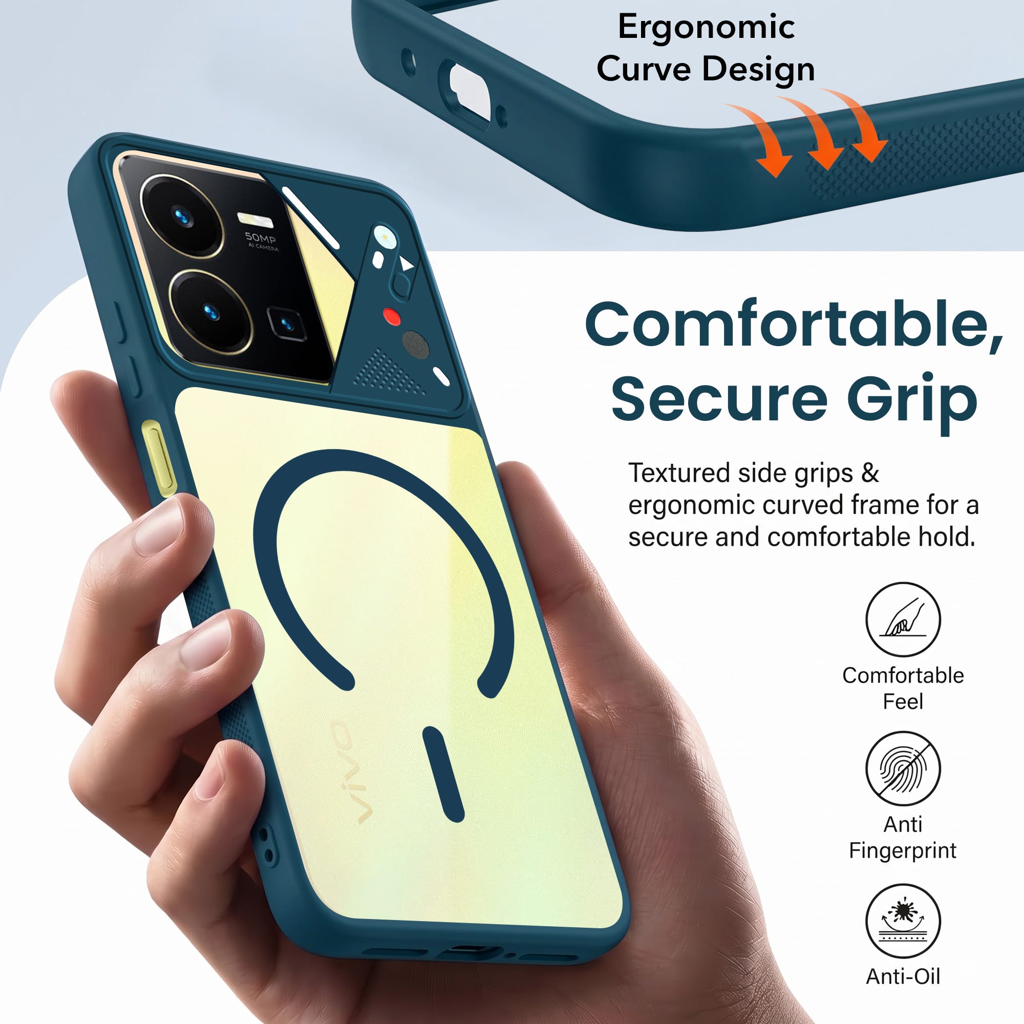 For Vivo Y35 Back Cover Case Lifetime Anti-Yellow Clear (Camera Protection | Side Grip | Wireless MagSafe Compatible)
