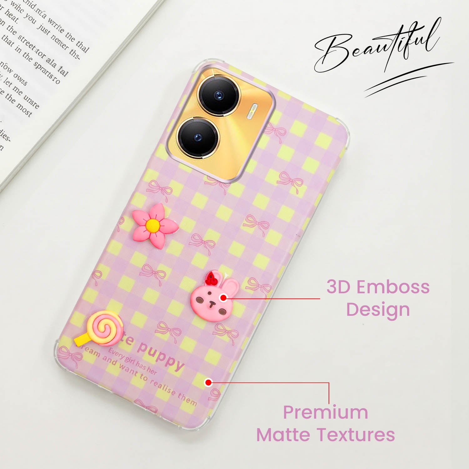 For Vivo Y56 5G Back Cover Case (3D Cute Cartoons | Hard Back Side Soft | Matte Premium Finish | HD Printing)