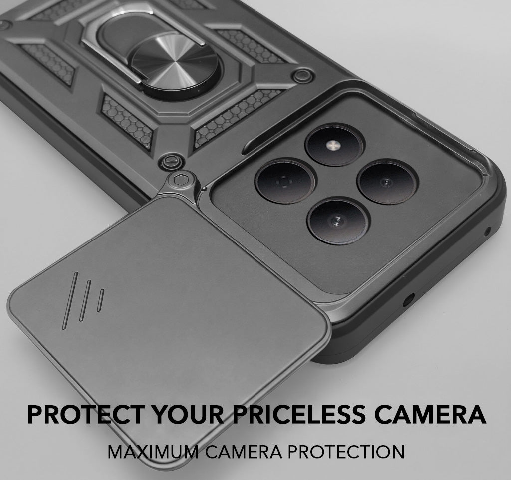 For Xiaomi Redmi Note 15 Pro 5G Back Cover Case Hybrid Armor (Sliding Shutter Camera Protection | Polycarbonate |Ring Holder Kickstand)
