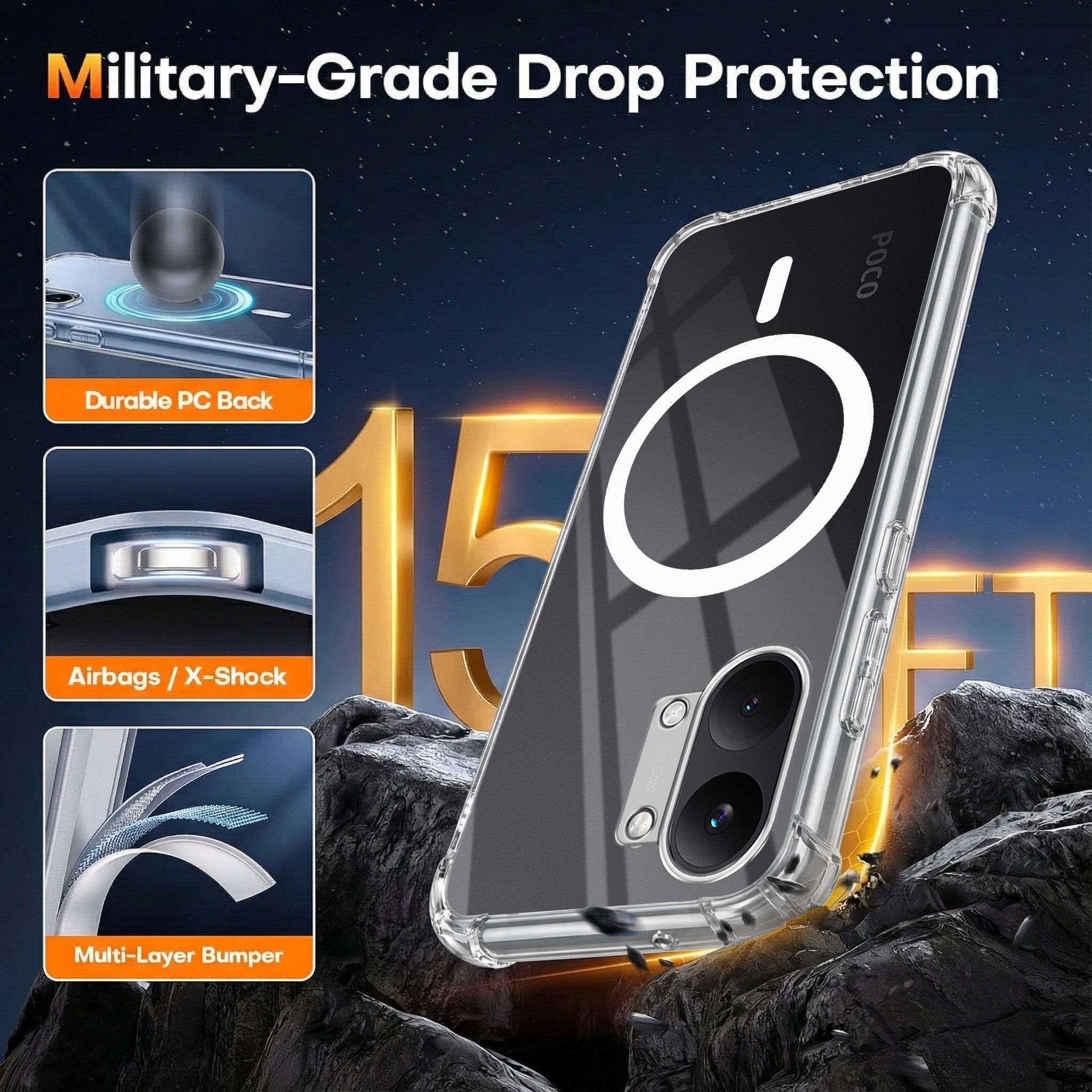 For Poco X8 Pro Max 5G Back Cover Shockproof Crystal-Clear (Magsafe Wireless Support | Drop & Camera Protection | Hard Polycarbonate)
