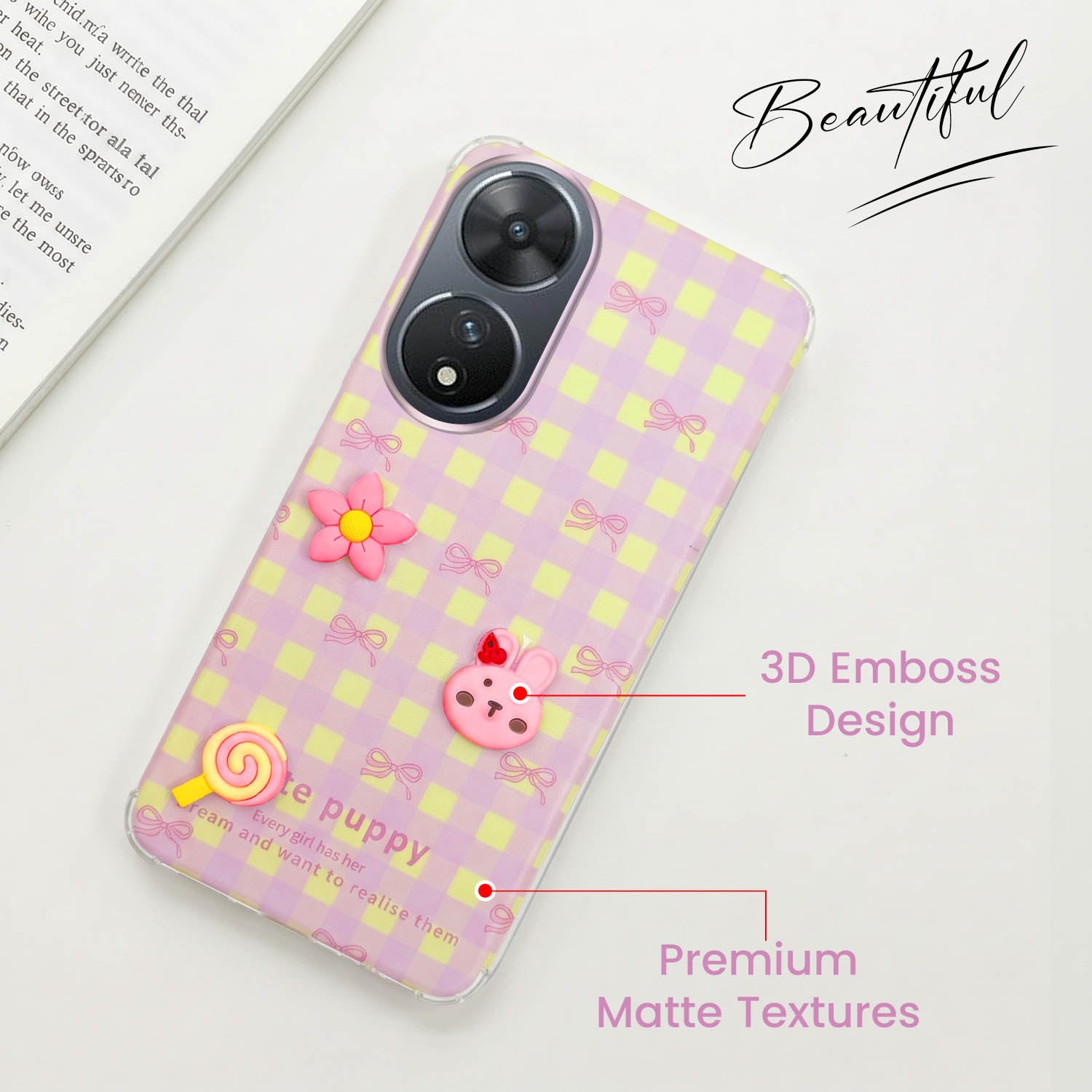 For Vivo T2 Back Cover Case (3D Cute Cartoons | Hard Back Side Soft | Matte Premium Finish | HD Printing)