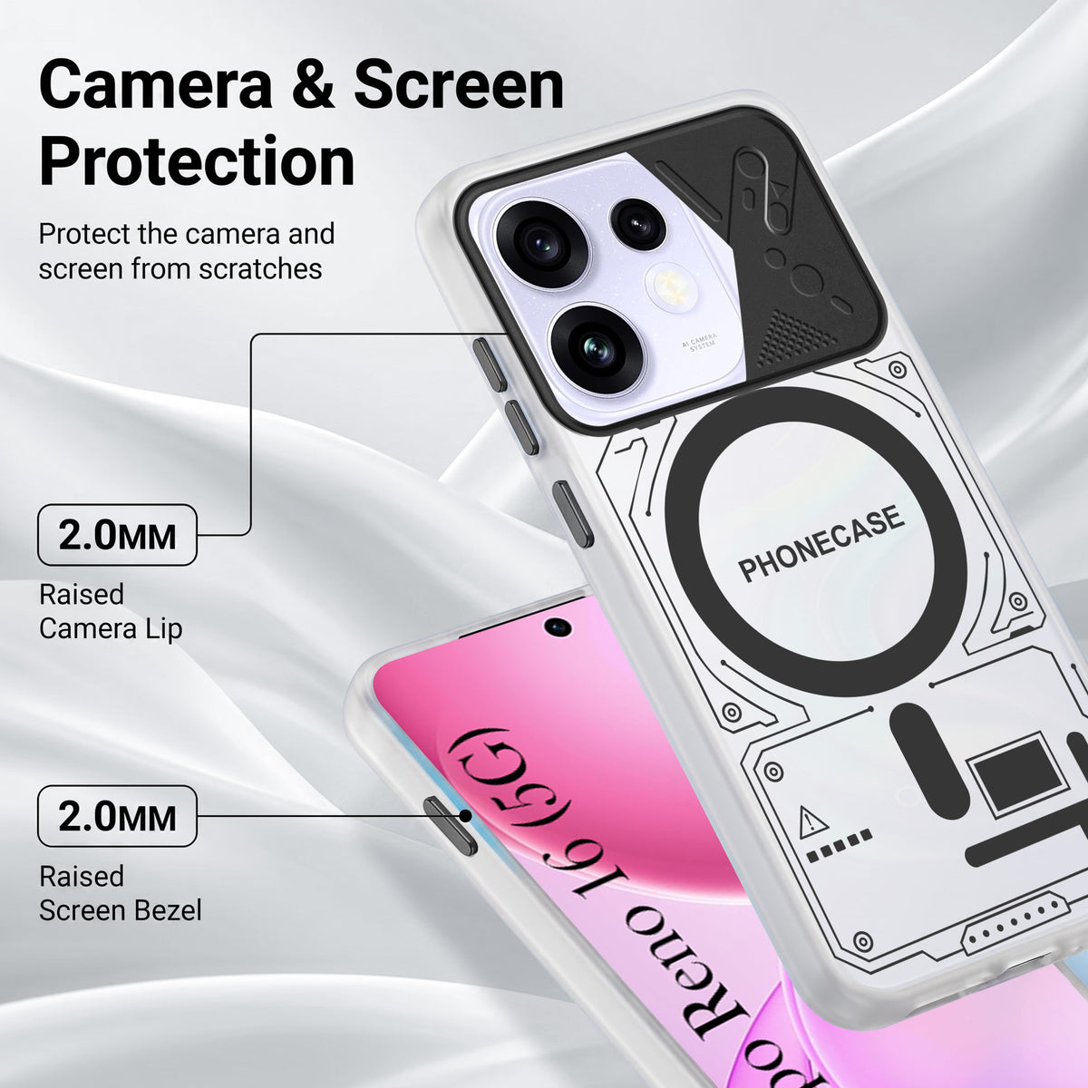 For Oppo Reno 16 Metallic Back Cover Case (Metallic Camera Protection & Buttons | Translucent Milky Shade | Hard Polycarbonate)