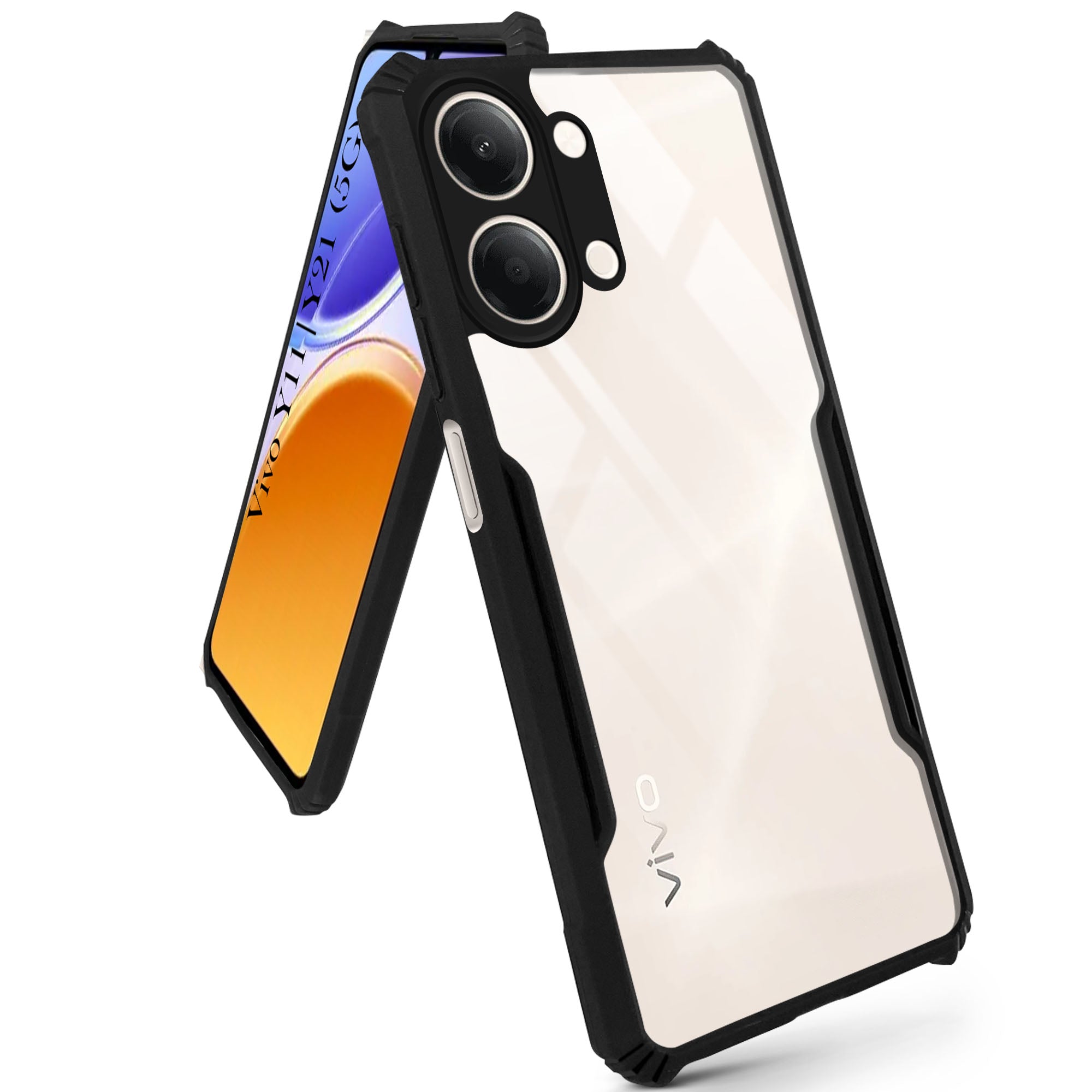 For Vivo Y11 | Vivo Y21 5G Back Cover Case Hybrid  (Shockproof with Polycarbonate Clear Panel | Professional Black)