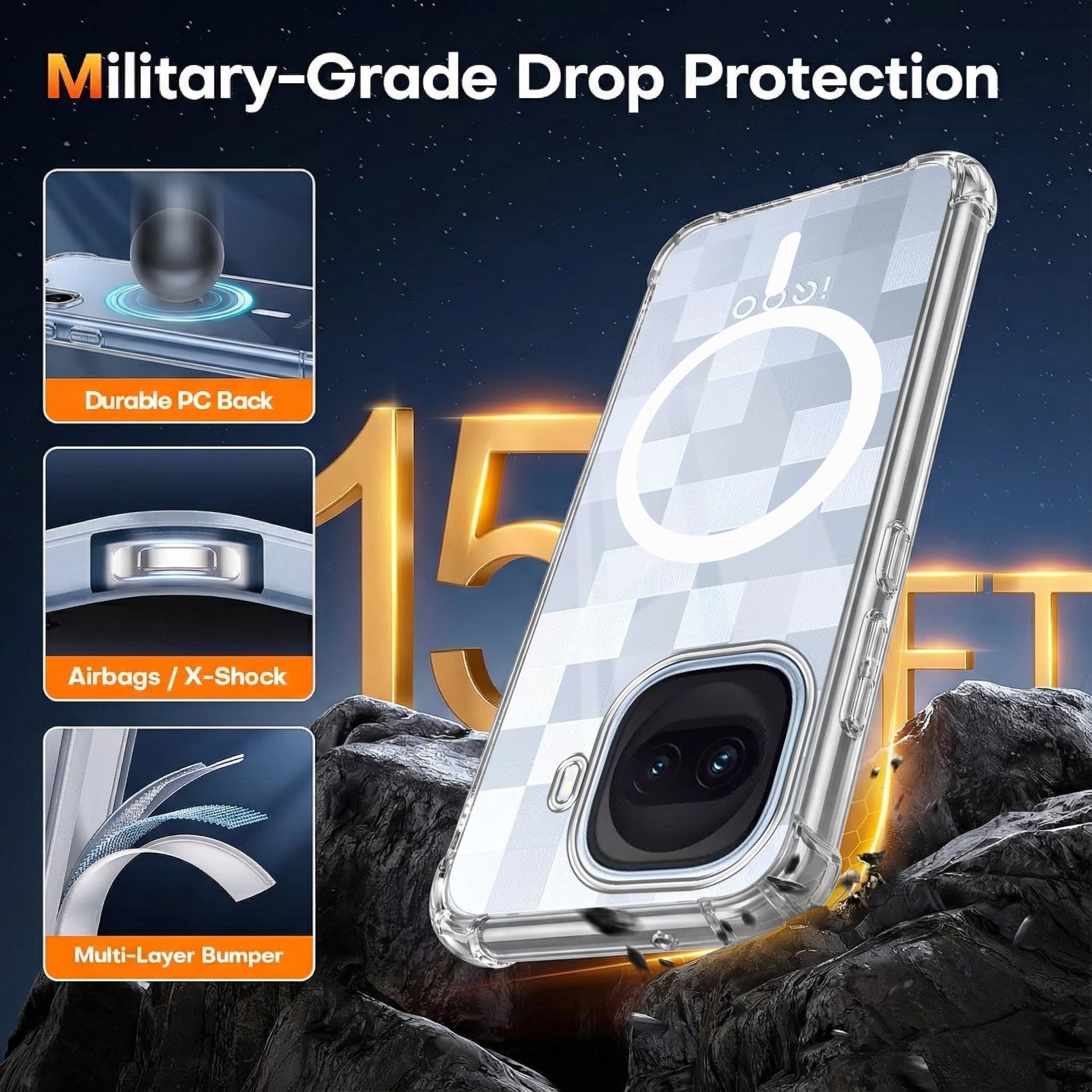 For Vivo iQOO 15R 5G Back Cover Shockproof Crystal-Clear (Magsafe Wireless Support | Drop & Camera Protection | Hard Polycarbonate)