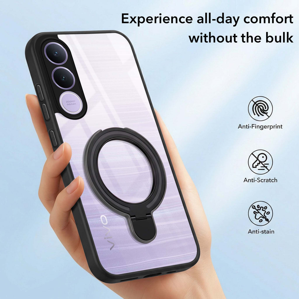 For Vivo V70 FE 5G Back Cover Case (Kick Stand Ring Holder | Life time Anti Yellow | Camera Protection)
