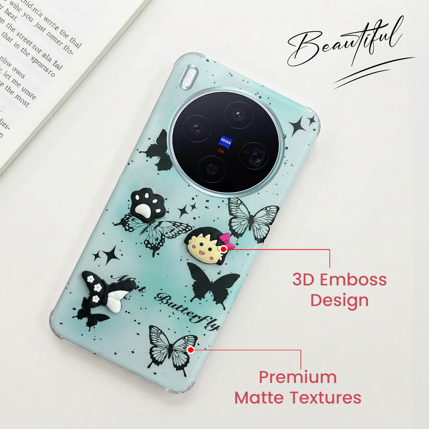 For Vivo X300 5G Back Cover Case (3D Cute Cartoons | Hard Back Side Soft | Matte Premium Finish | HD Printing)