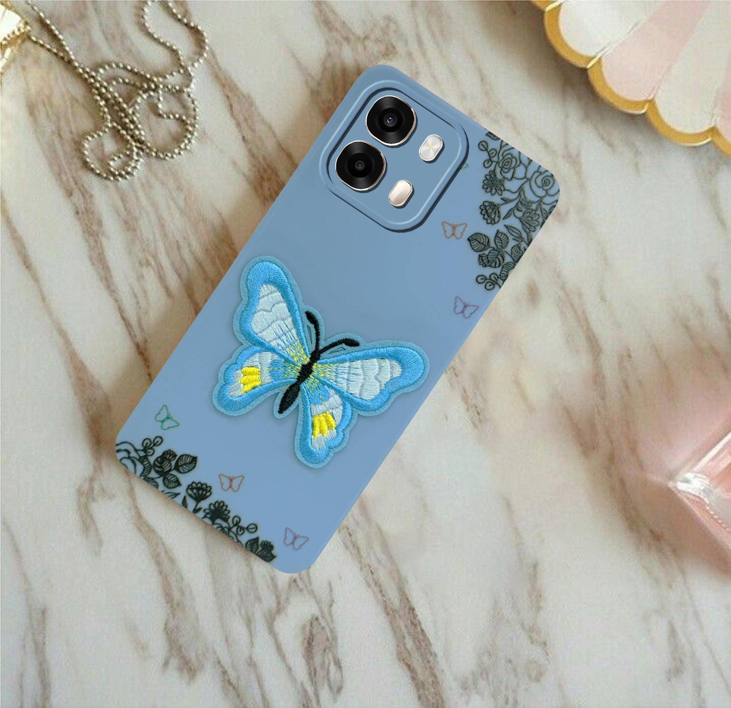 For Oppo A6 Pro Back Cover Case (Soft Butterfly Embroidery | Women Teen Girls | Camera Protection| Matte Silicone)