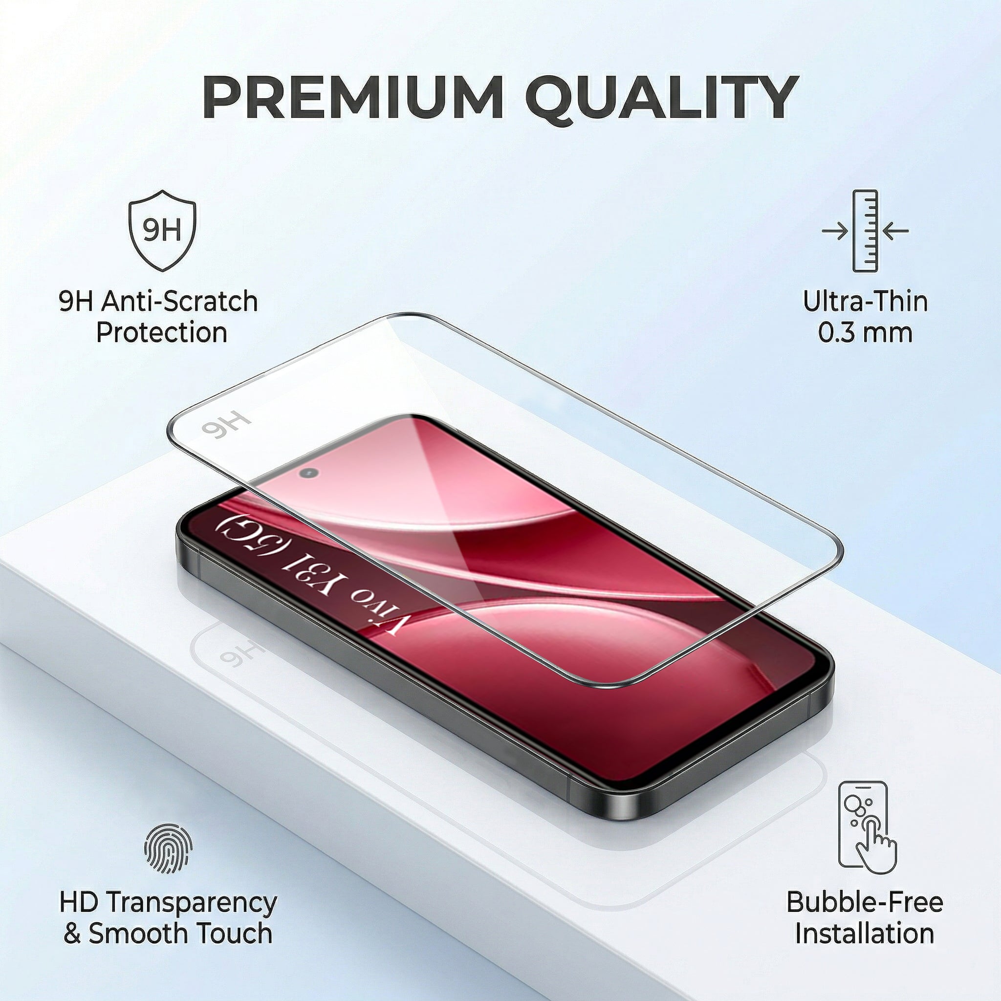 For Vivo Y31 5G Combo with Back Cover and 9H Tempered Glass (Lifetime Anti-Yellow | Crystal Clear Shockproof | Oleophobic Coating Screen Glass)