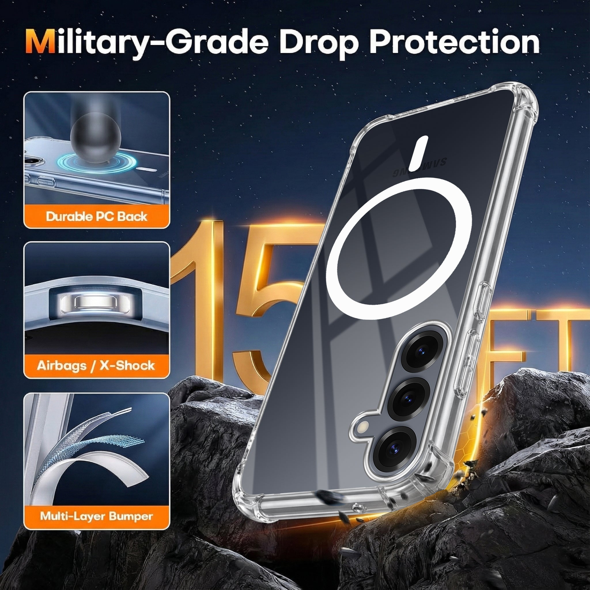 For Samsung Galaxy S25 Plus Back Cover Shockproof Crystal-Clear (Magsafe Wireless Support | Drop & Camera Protection | Hard Polycarbonate)