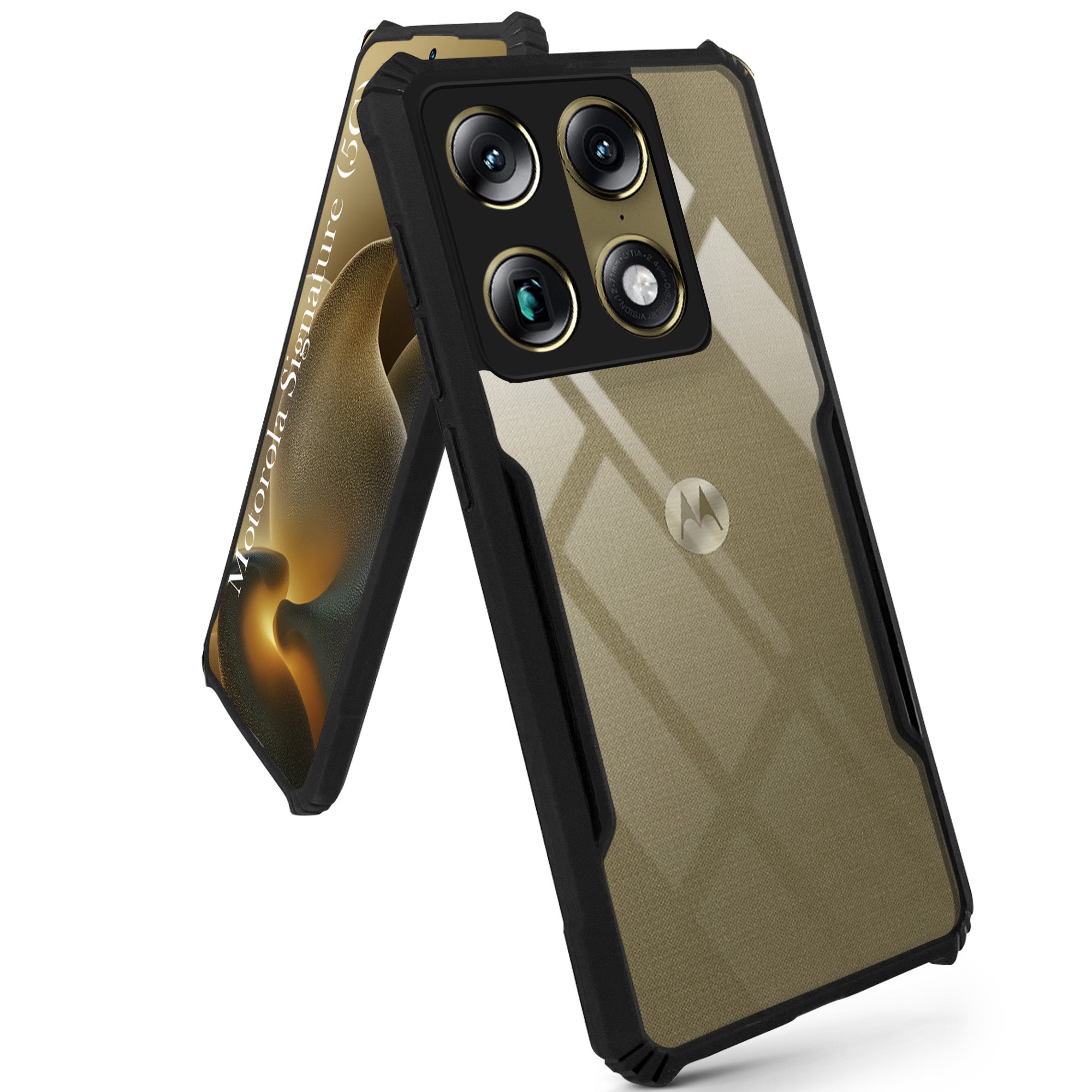 For Motorola Signature 5G Back Cover Case Hybrid (Shockproof with Polycarbonate Clear Panel | Professional Black)