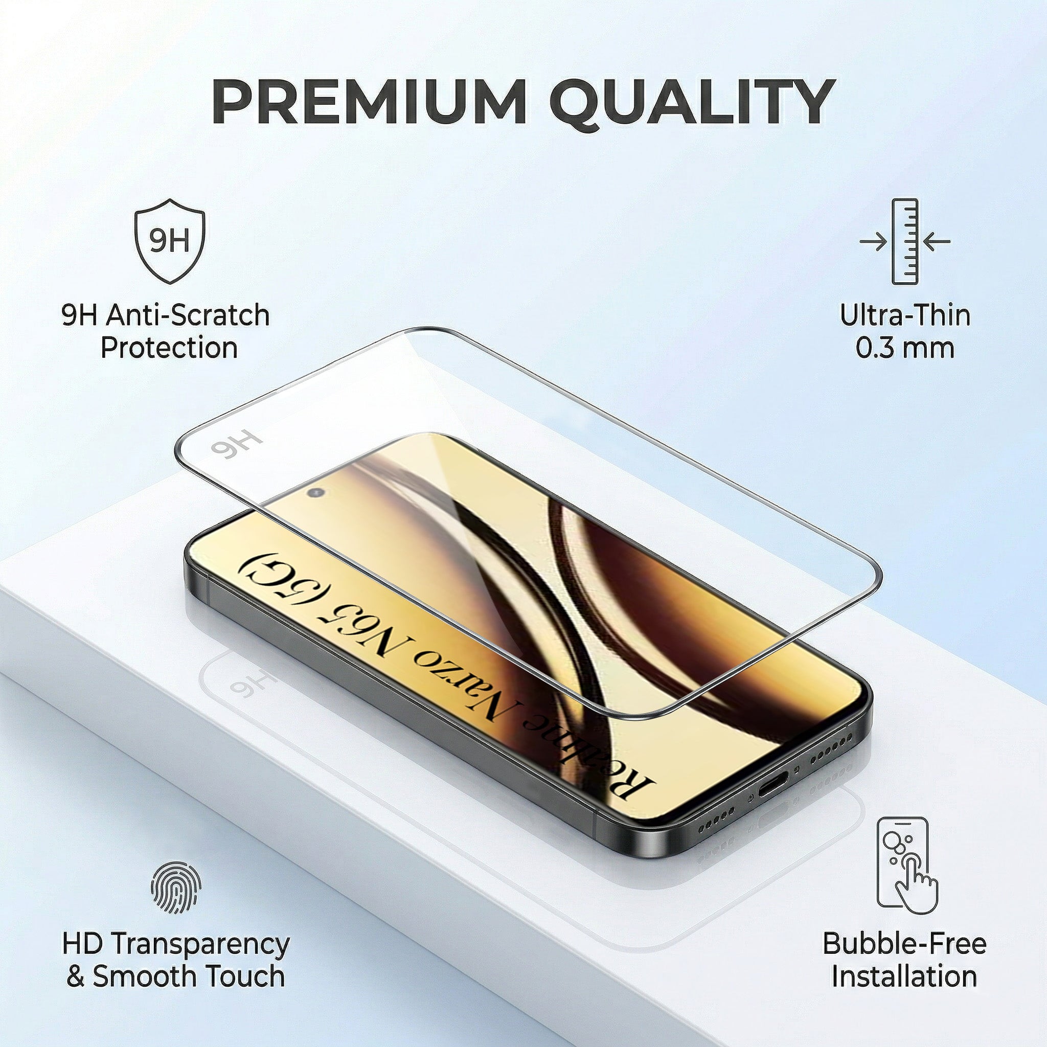 For Realme Narzo N65 5G Combo with Back Cover and 9H Tempered Glass (Lifetime Anti-Yellow | Crystal Clear Shockproof | Oleophobic Coating Screen Glass)