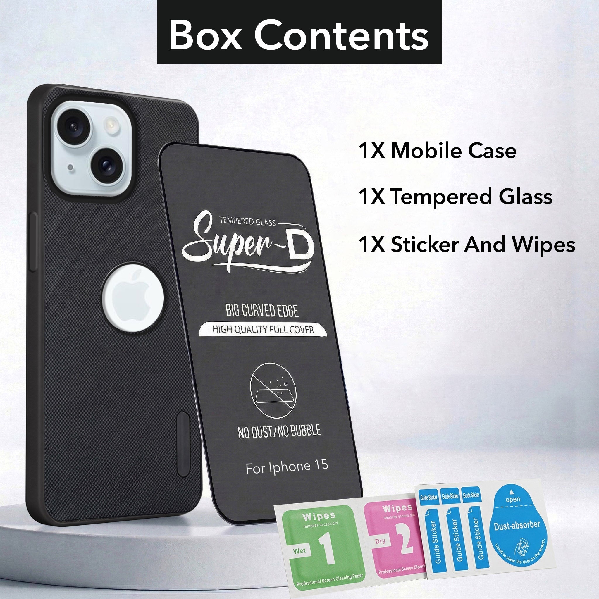 For Apple iPhone 15 Combo (Textured Grip Design | Micro-Fiber Cloth Inside | Oleophobic Coating Screen Glass)