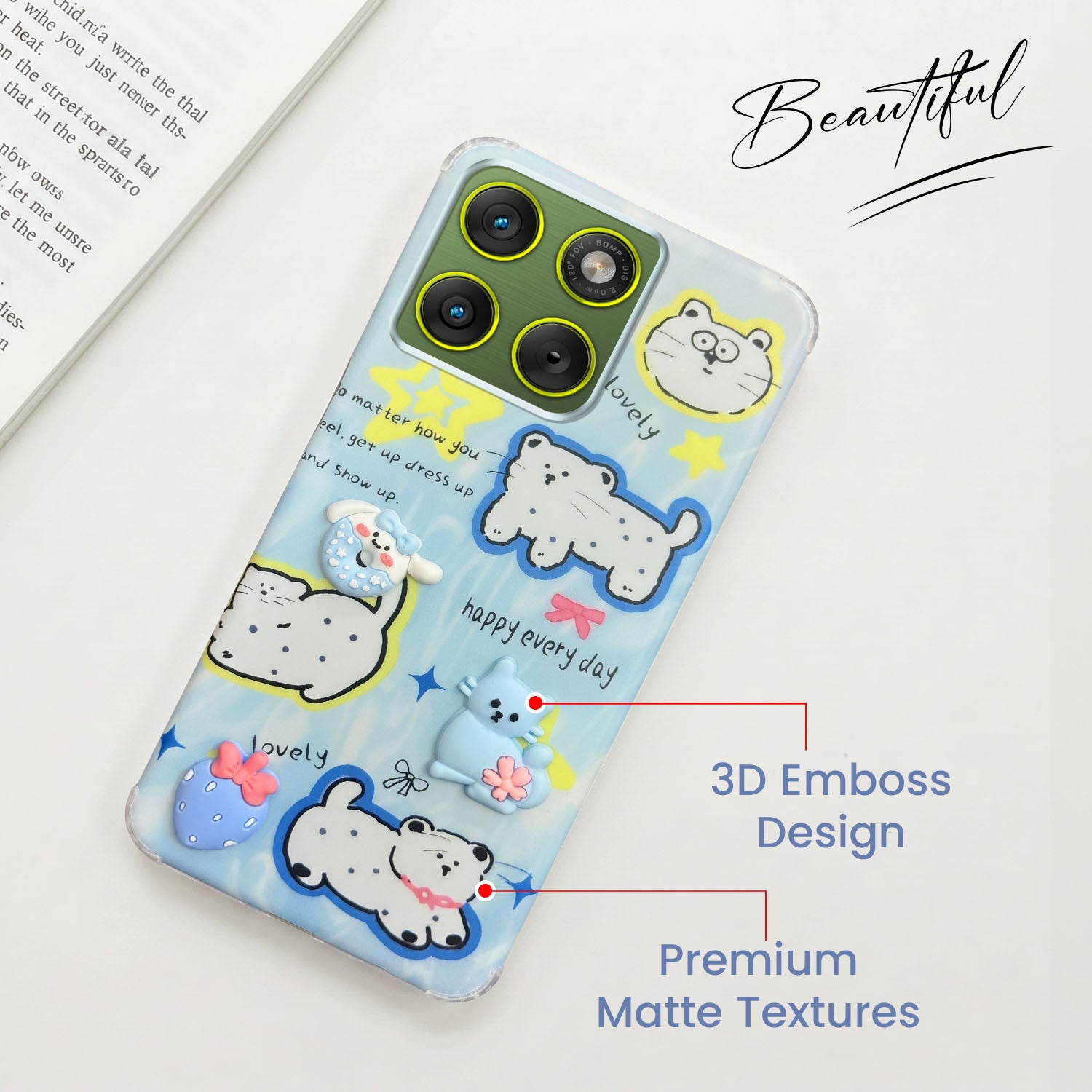 For Motorola Moto Edge 70 Back Cover Case (3D Cute Cartoons | Hard Back Side Soft | Matte Premium Finish | HD Printing)