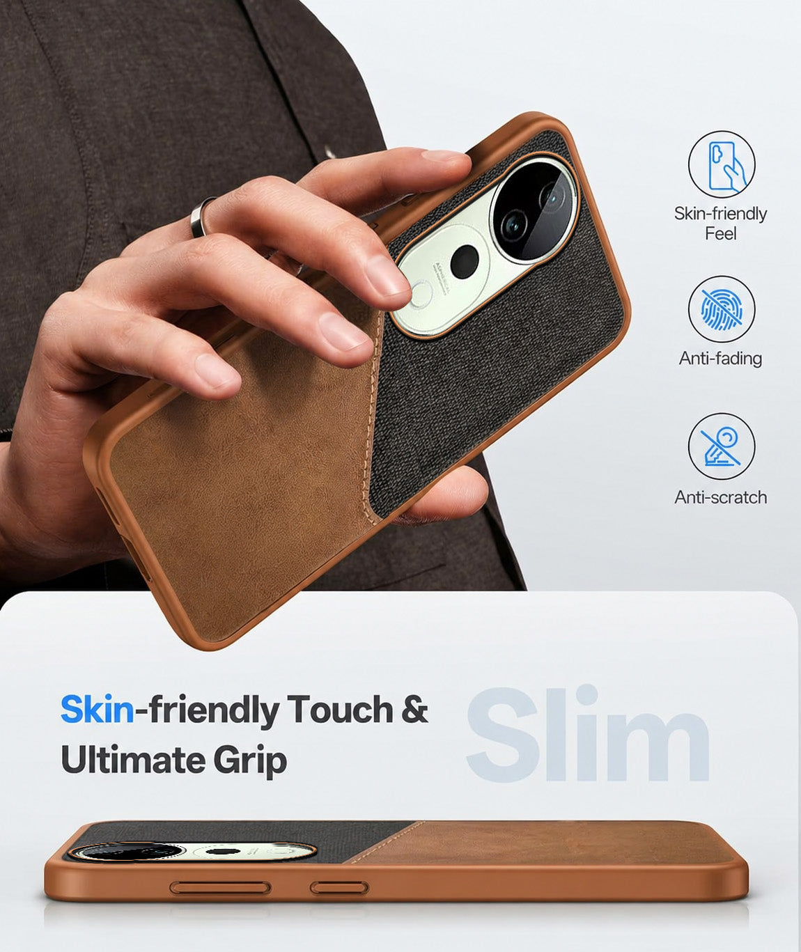 For Vivo T3 Ultra Back Cover Case (Dual PU Leather Stitch | Professional Minimalist | Soft and Flexible)