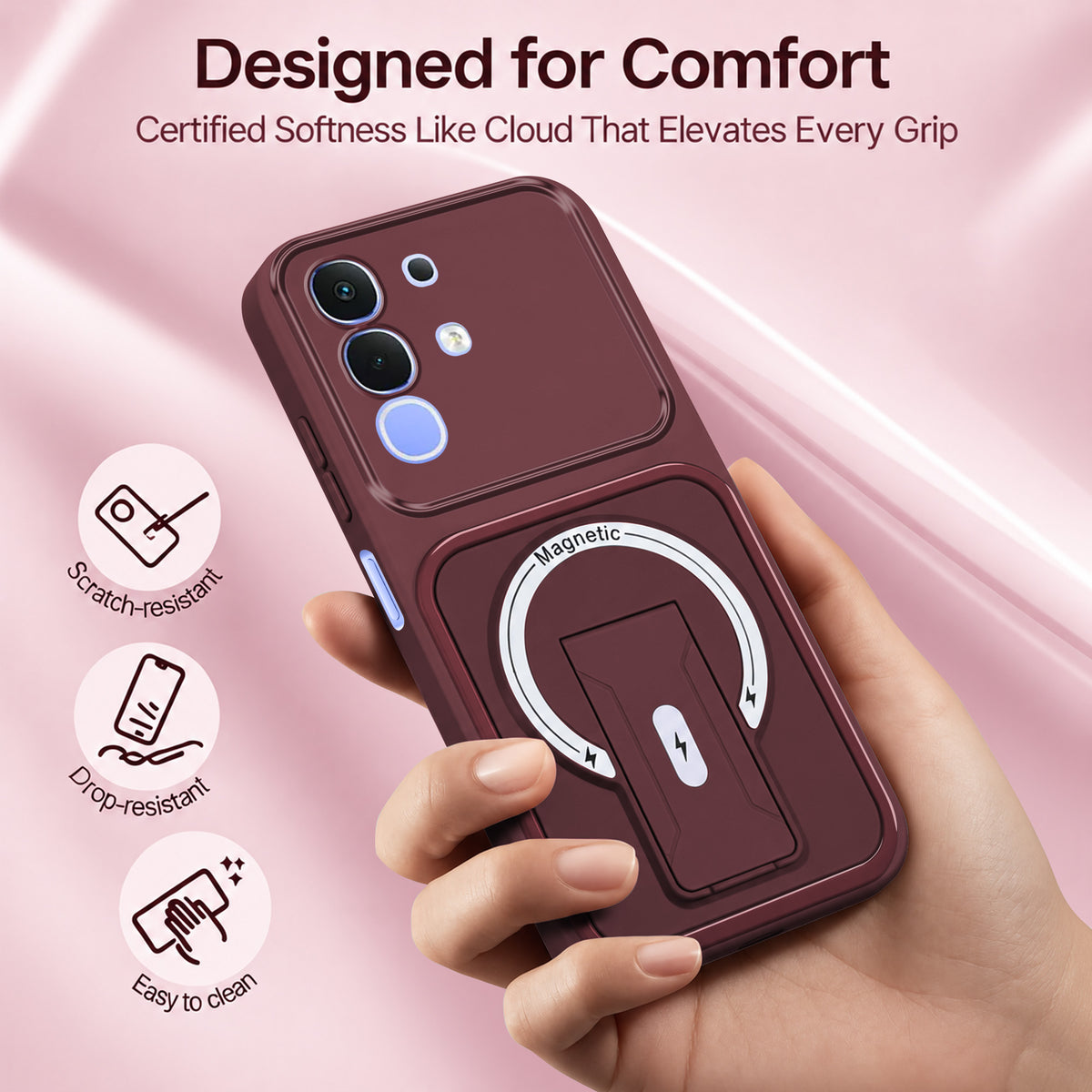 For Vivo iQOO Z10x Back Case Cover Metallic (Hybrid Armor Kickstand | MagSafe Compatible | Camera Protection Shockproof)