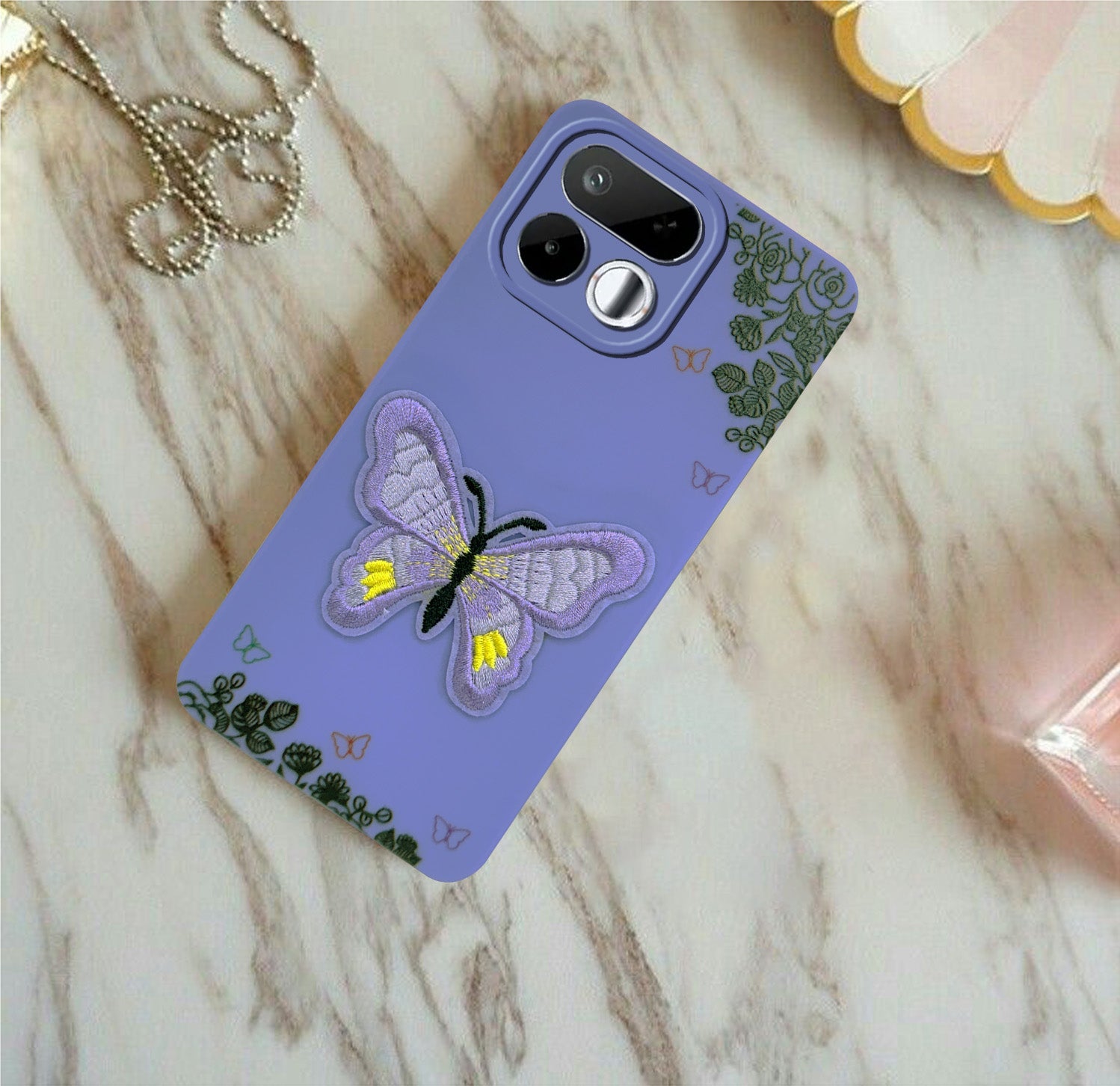 For Realme 16T 5G Back Cover Case (Soft Butterfly Embroidery | Women Teen Girls | Camera Protection| Matte Silicone)