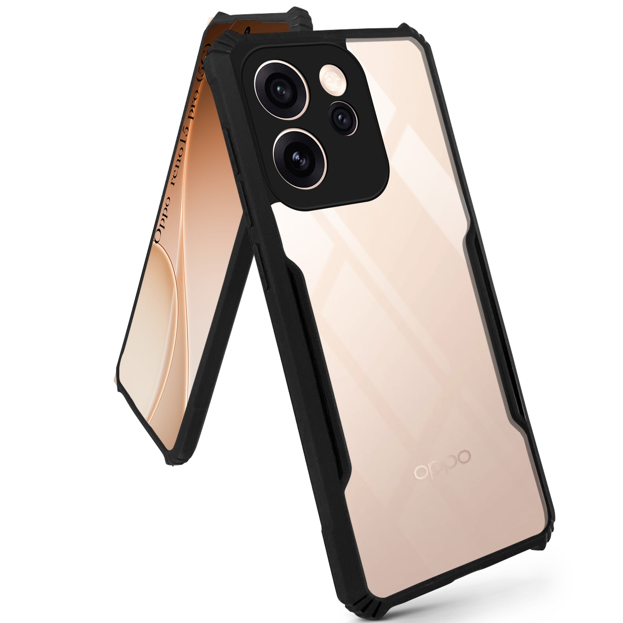 for Oppo Reno15 Pro 5G | Oppo Reno 15 Pro 5G Back Cover Case Hybrid (Shockproof with Polycarbonate Clear Panel | Professional Black)