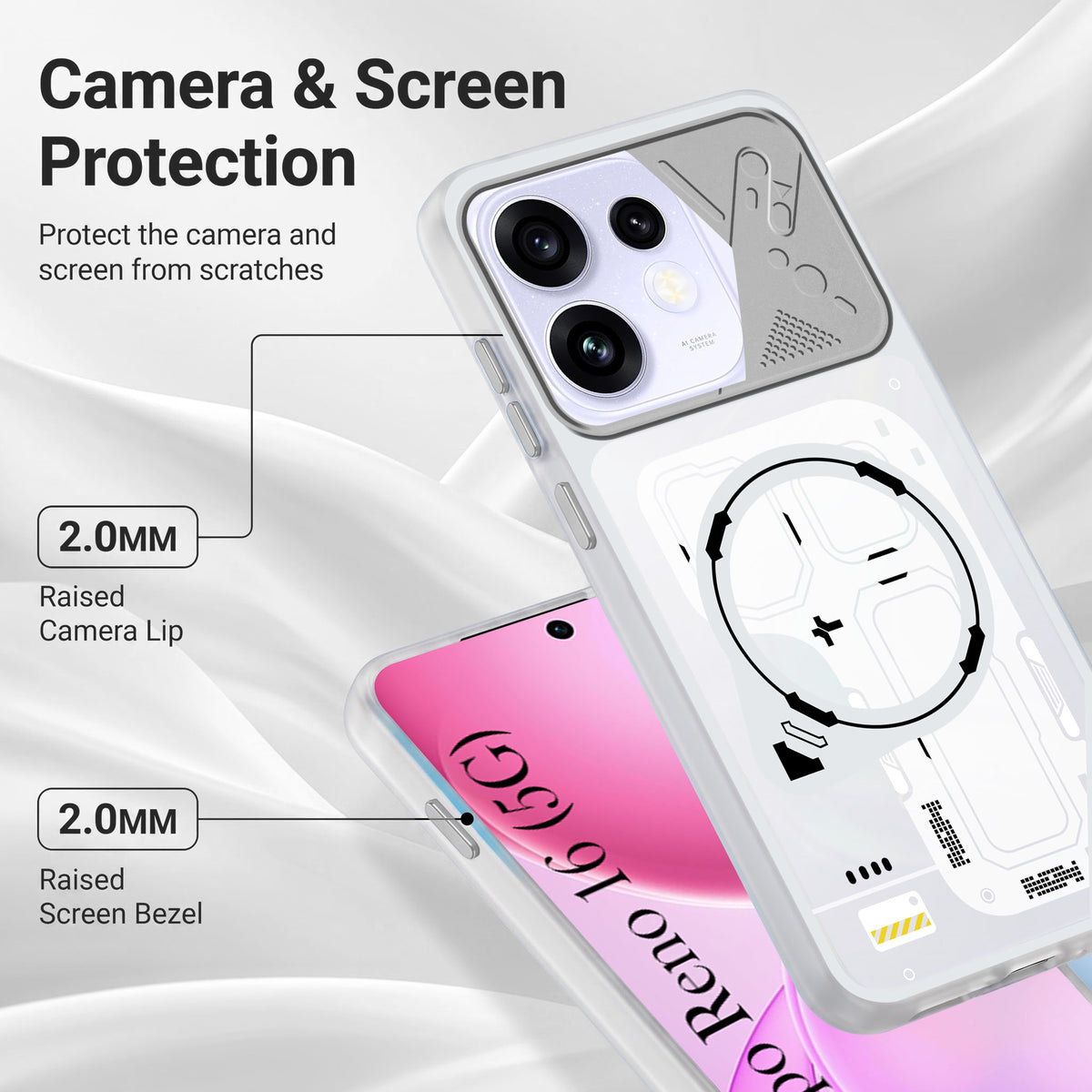 For Oppo Reno 16 Metallic Back Cover Case (Metallic Camera Protection & Buttons | Translucent Milky Shade | Hard Polycarbonate)