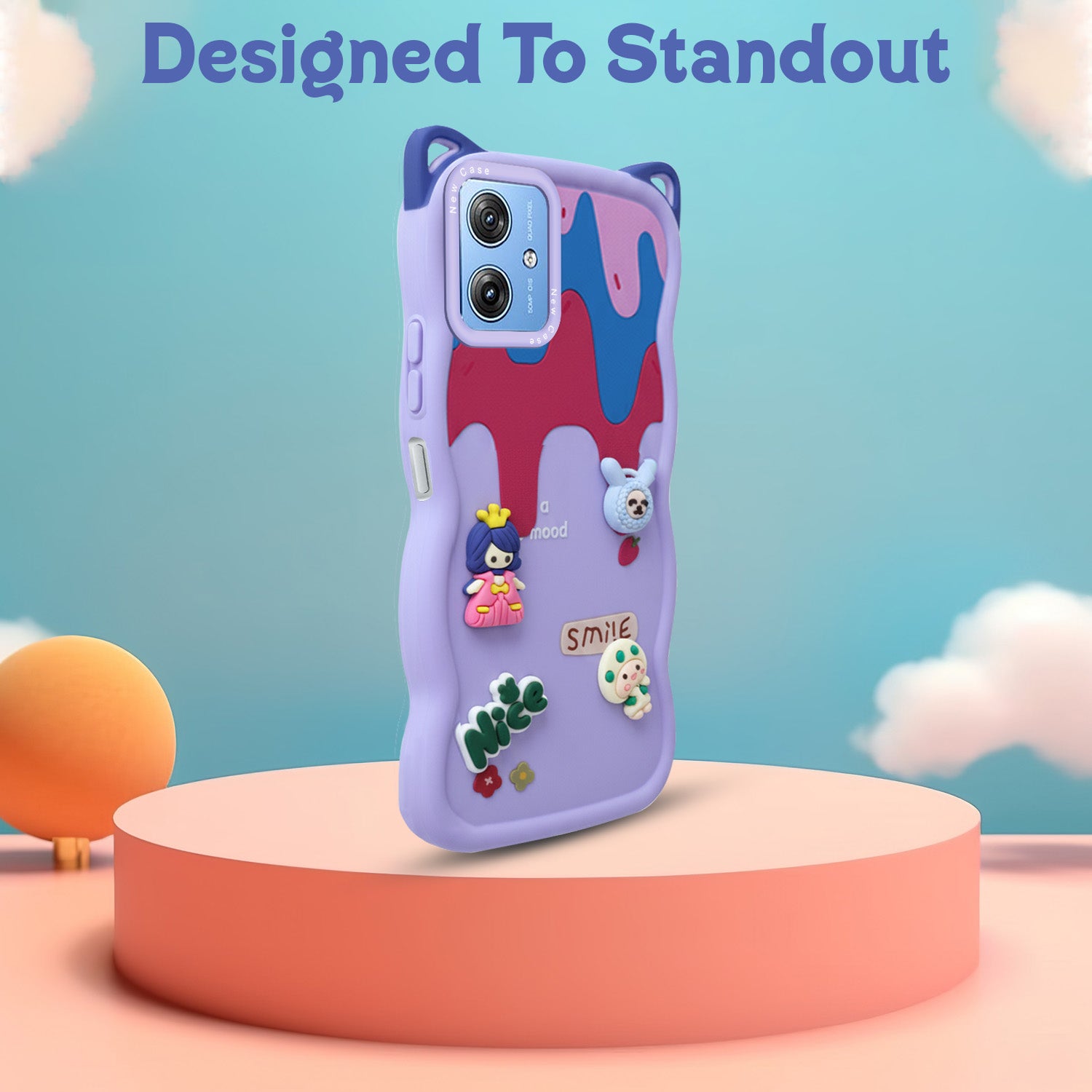 For Motorola Moto G64 5G Back Case Cover Strap (3D embossed Figures | Strap Holder | 360* Soft Cushion with Camera Bump)