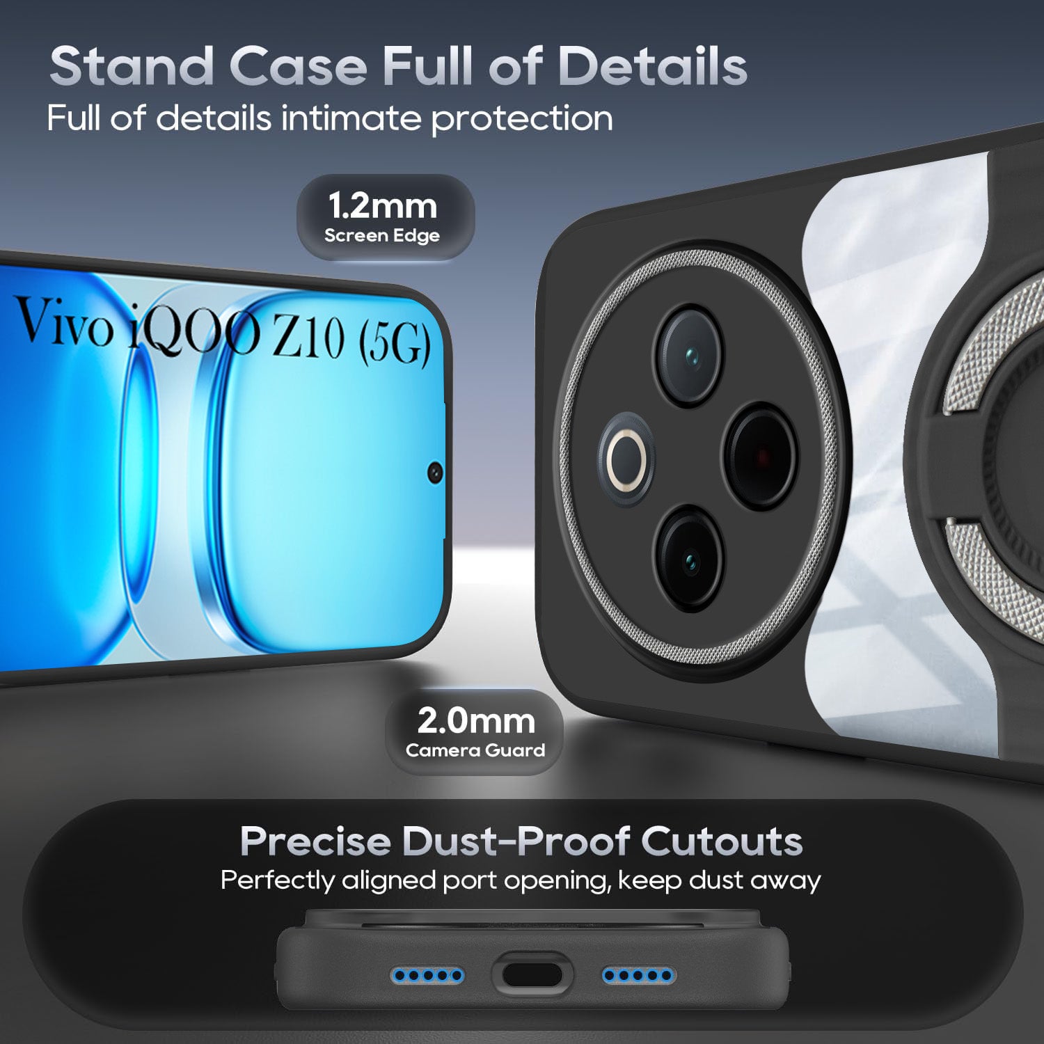 For Vivo iQOO Z10 Back Cover Case with stand (Built-in Ring Holder Kickstand | Lifetime Anti Yellow | Camera Protection)